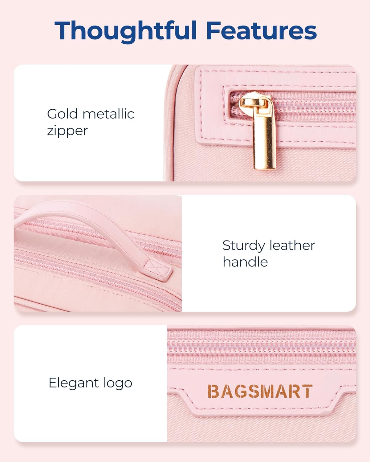 Thumbnail 5 de BAGSMART Travel Makeup Bag Large Capacity – Wide-Open, Pink