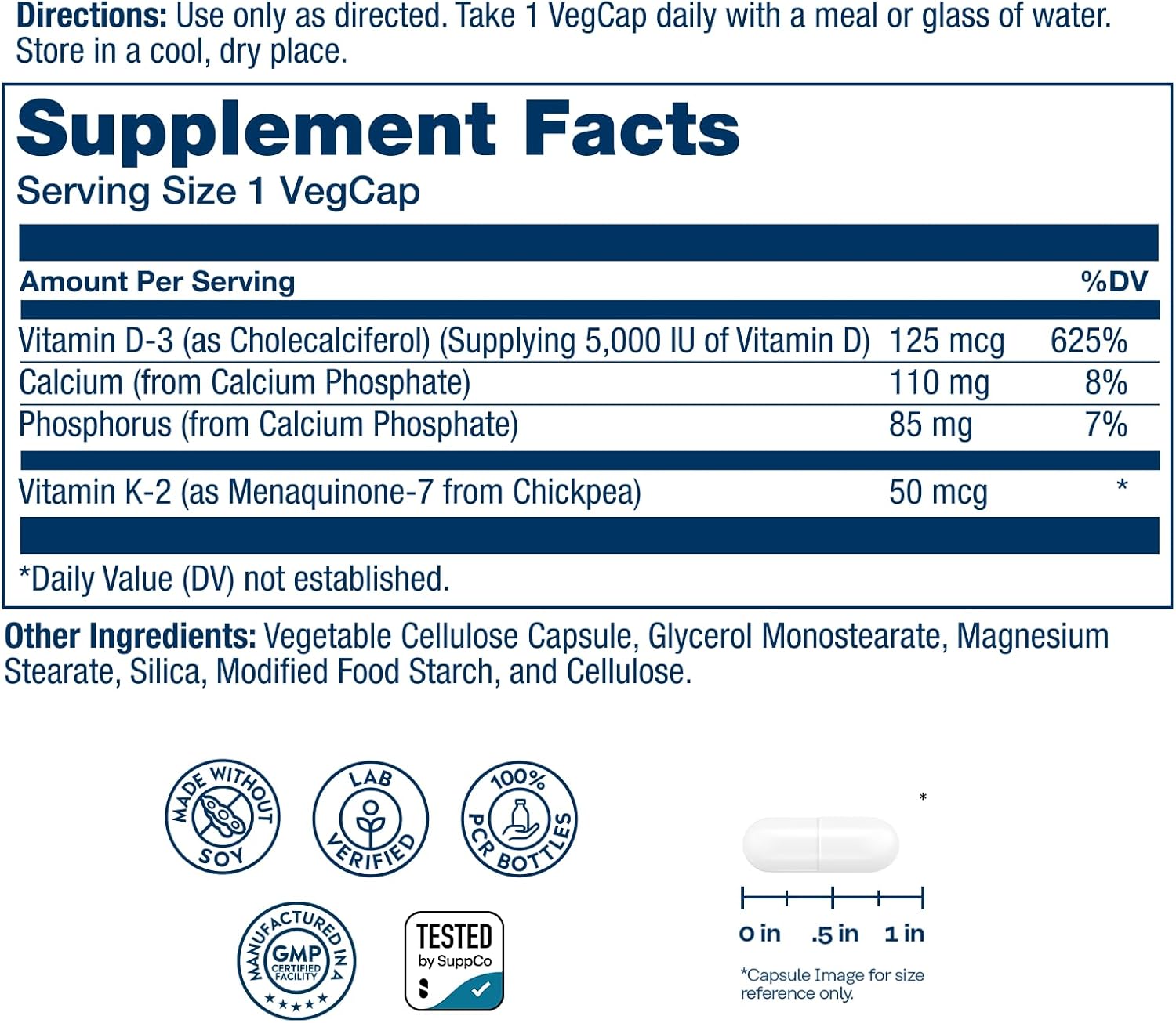 Detalle de SOLARAY Vitamin D3 K2 vegcaps 120