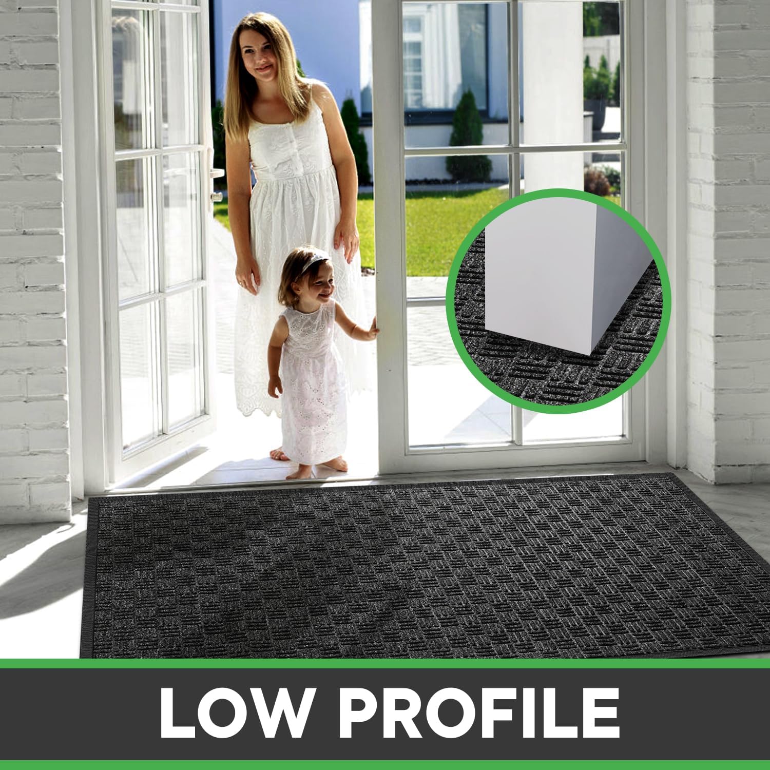 Detalle 2 de Mibao Front Door Mat (Heavy-Duty Outdoor Welcome Mat) — Dirt-Trapper, Waterproof, Non-Slip, 29.5" x 17", Grey