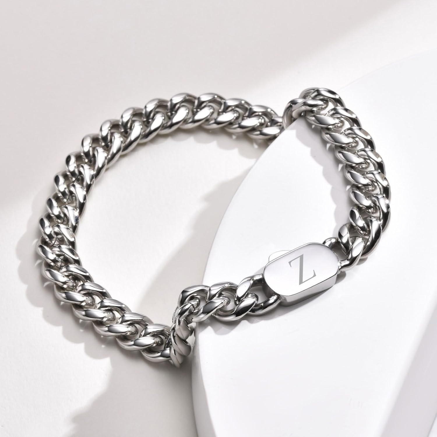 Thumbnail 6 de XUANPAI Initiale Armbänder für Männer (A–Z) – Silbernes Cuban-Link Edelstahlarmband mit Gravur, 21 cm