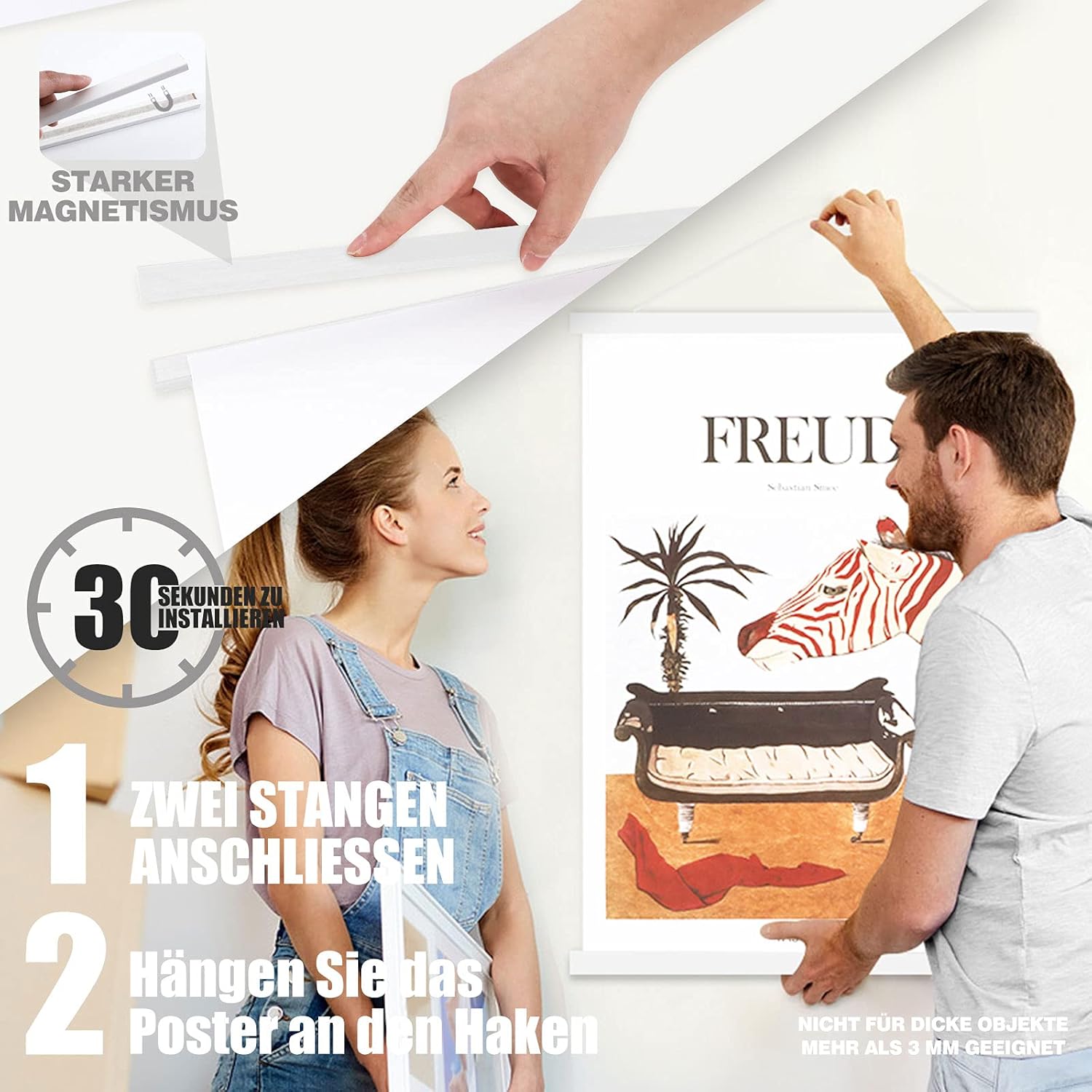 Detalle de Sanauto A3 Posterleiste mit magnetischer Aufhängung (30 cm) – 2er-Pack, weiß