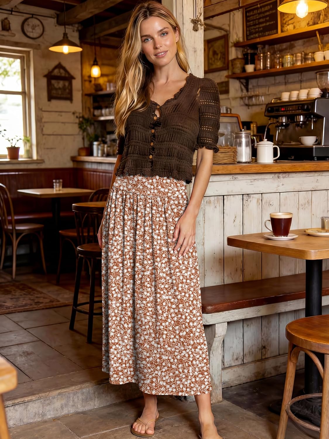 Thumbnail 4 de ANRABESS Women’s Boho Floral Maxi Skirt with Side Slit (Loose Fit)