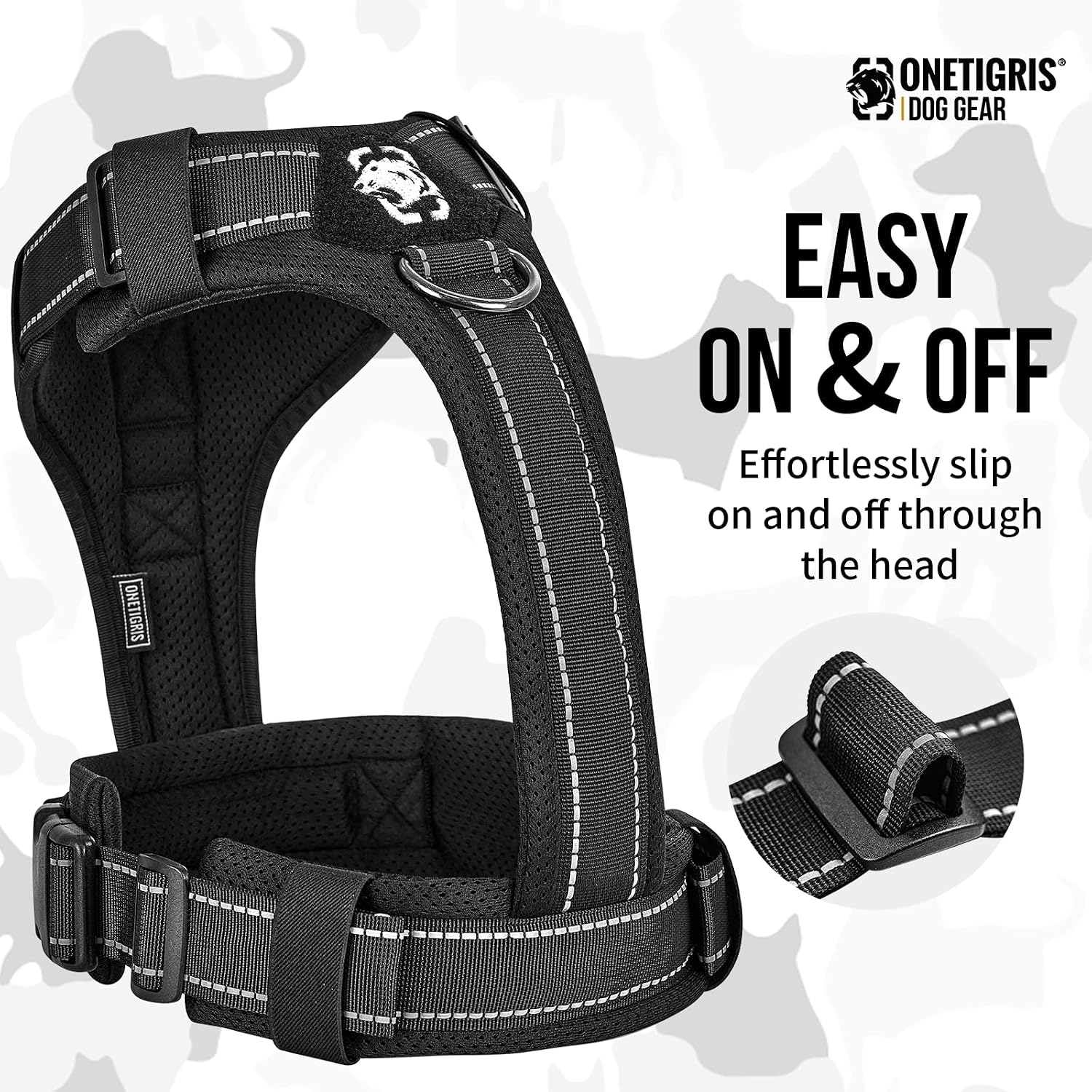 Detalle de Onetigris Diesel No-Pull Dog Harness (Large, XL) with Soft Padded Chest and Reflective Trim