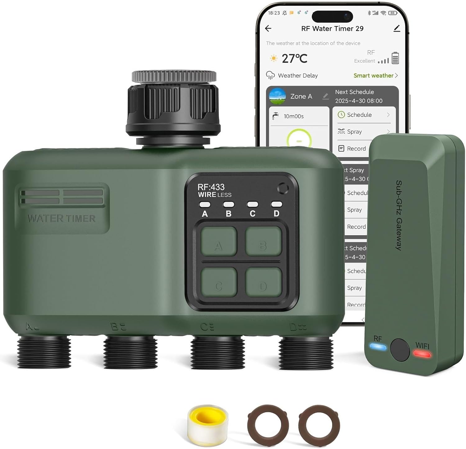 Detalle de Shrivee Timer per Irrigazione WiFi a 4 Vie: ControlloIntelligente per Giardino e Prato