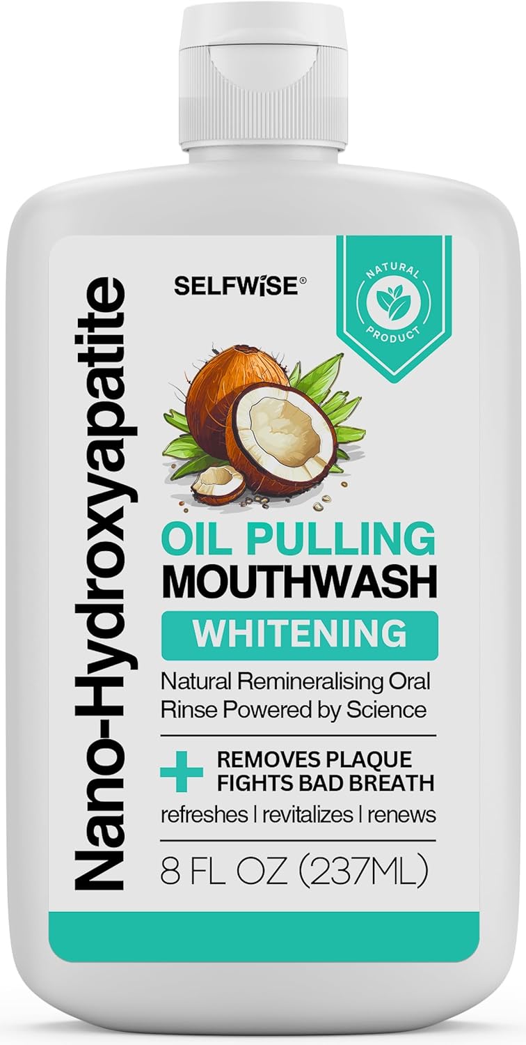 Nano-Hydroxyapatite Oil Pulling Whitening Mouthwash (8oz) for Teeth & Gums