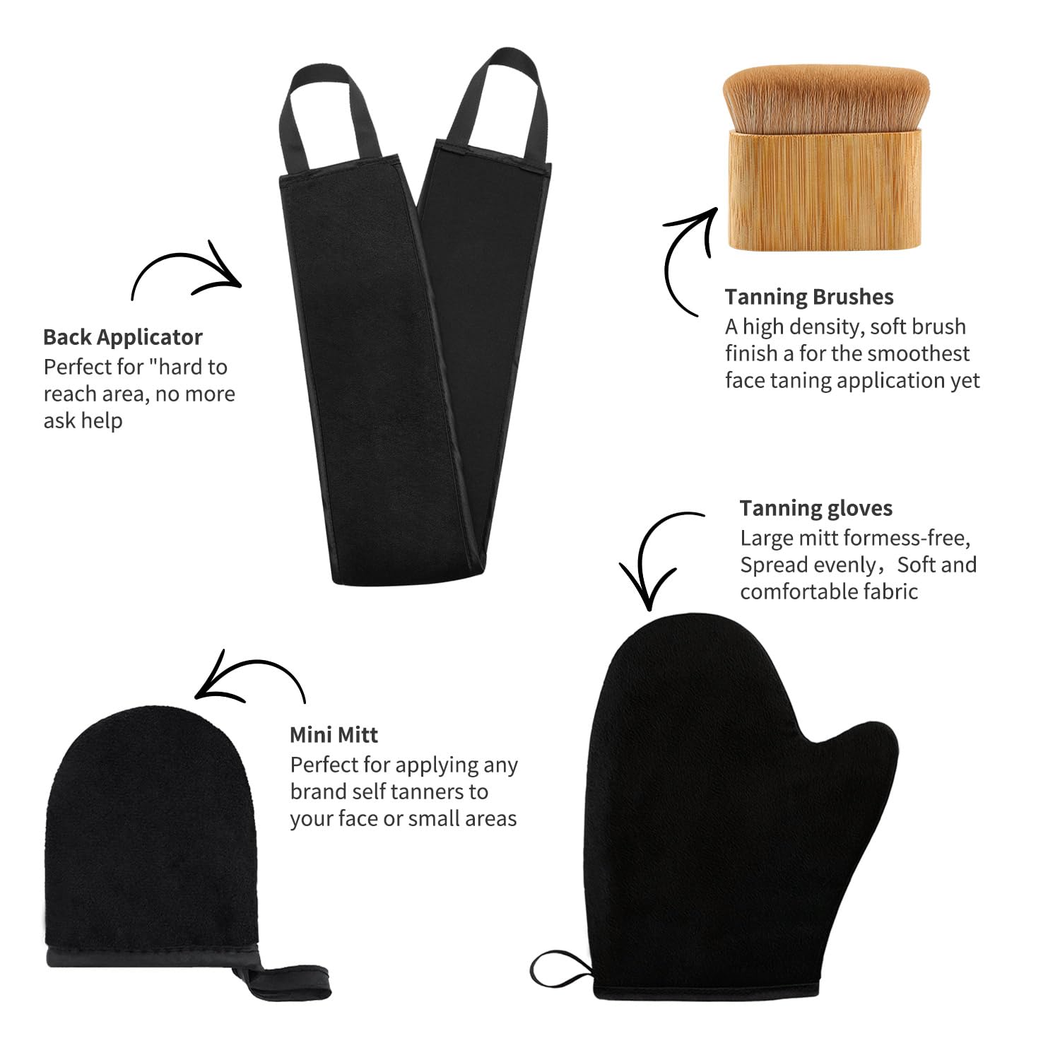 Thumbnail 5 de FUNAN Self Tanning Application Kit, 4‑Piece Set – Back Applicator, Mini Mitt, Tanning Mitts und Kabuki Pinsel
