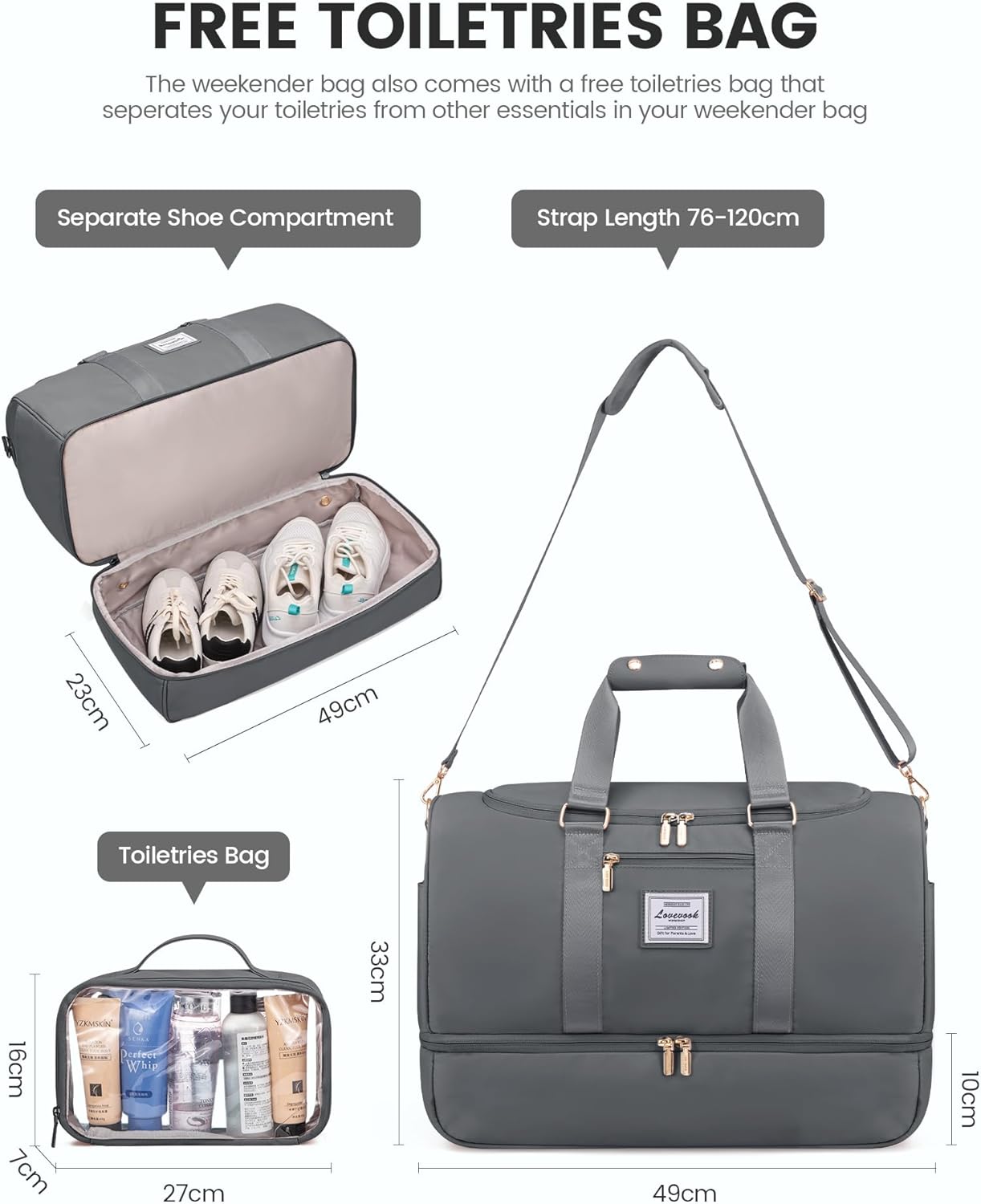 Detalle 2 de LOVEVOOK Sporttasche Reisetasche Damen 35-40L