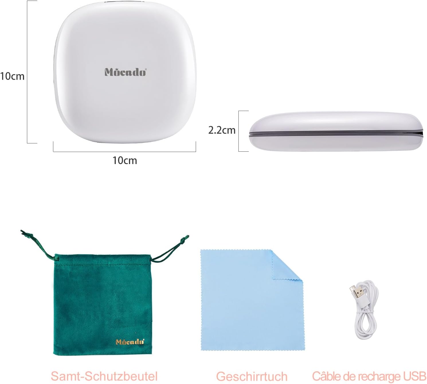 Detalle de Mocado Taschenspiegel mit Licht – 1/10 Vergrößerung, 10 cm, beidseitig, wiederaufladbar, Touchscreen, Weiß