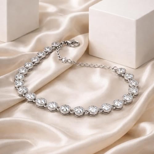 Detalle 1 de SAGA GIOIELLI Bracciale tennis in acciaio inox con zirconi, regolabile