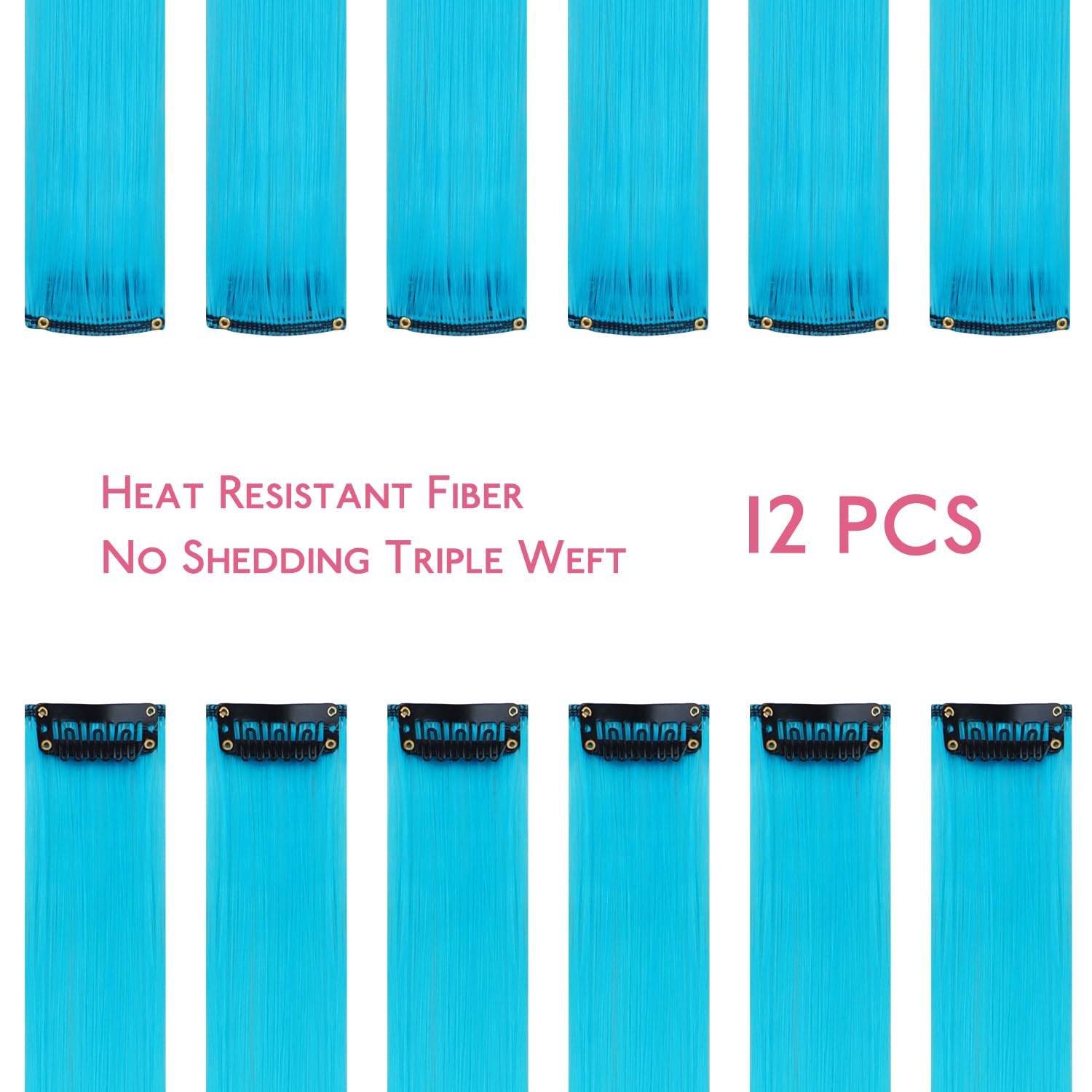 Detalle 2 de WENNALIFE WESCP#SkyBlue 12-Piece Sky Blue Clip-In Hair Extensions, 22-Inch Synthetic