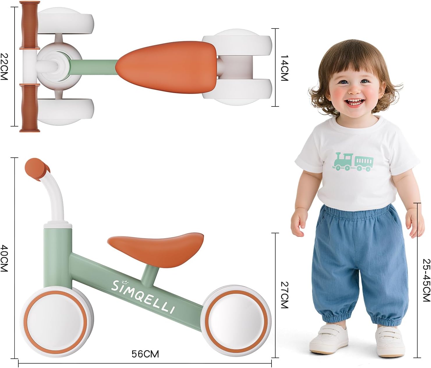 Thumbnail 1 de SIMQELLI Bicicletta Senza Pedali per 1 Anno (10-24 Mesi) – equilibrio sicuro per bambini con 4 ruote (Verde)
