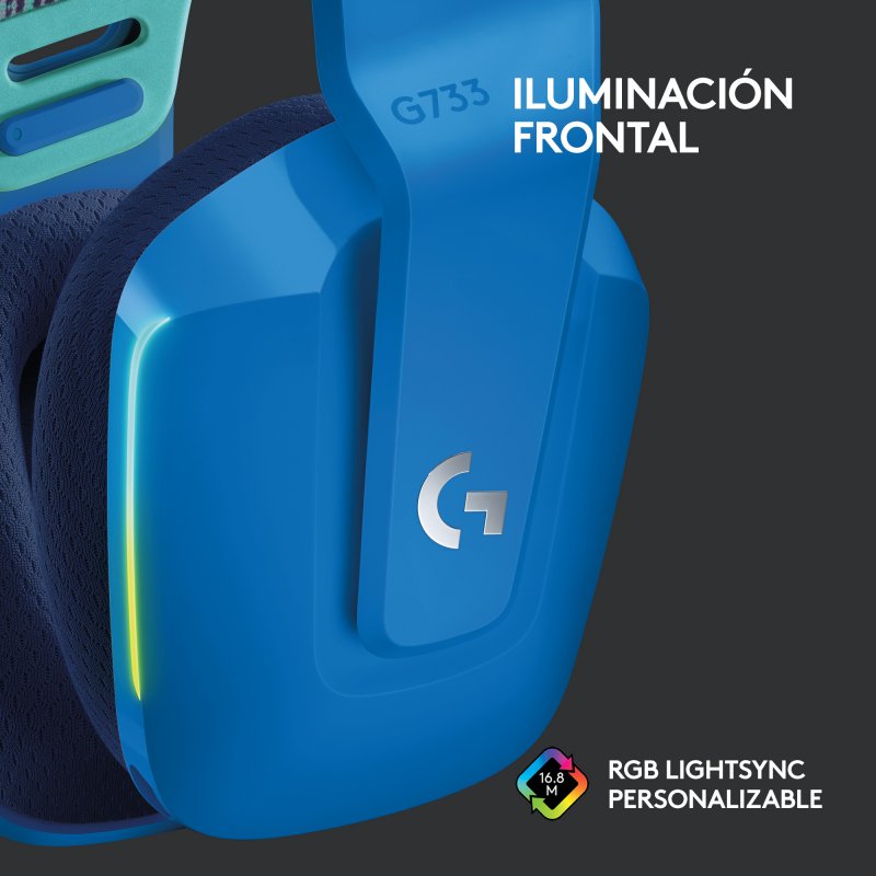 Detalle de Logitech G733 auriculares inalámbricos gaming, azules