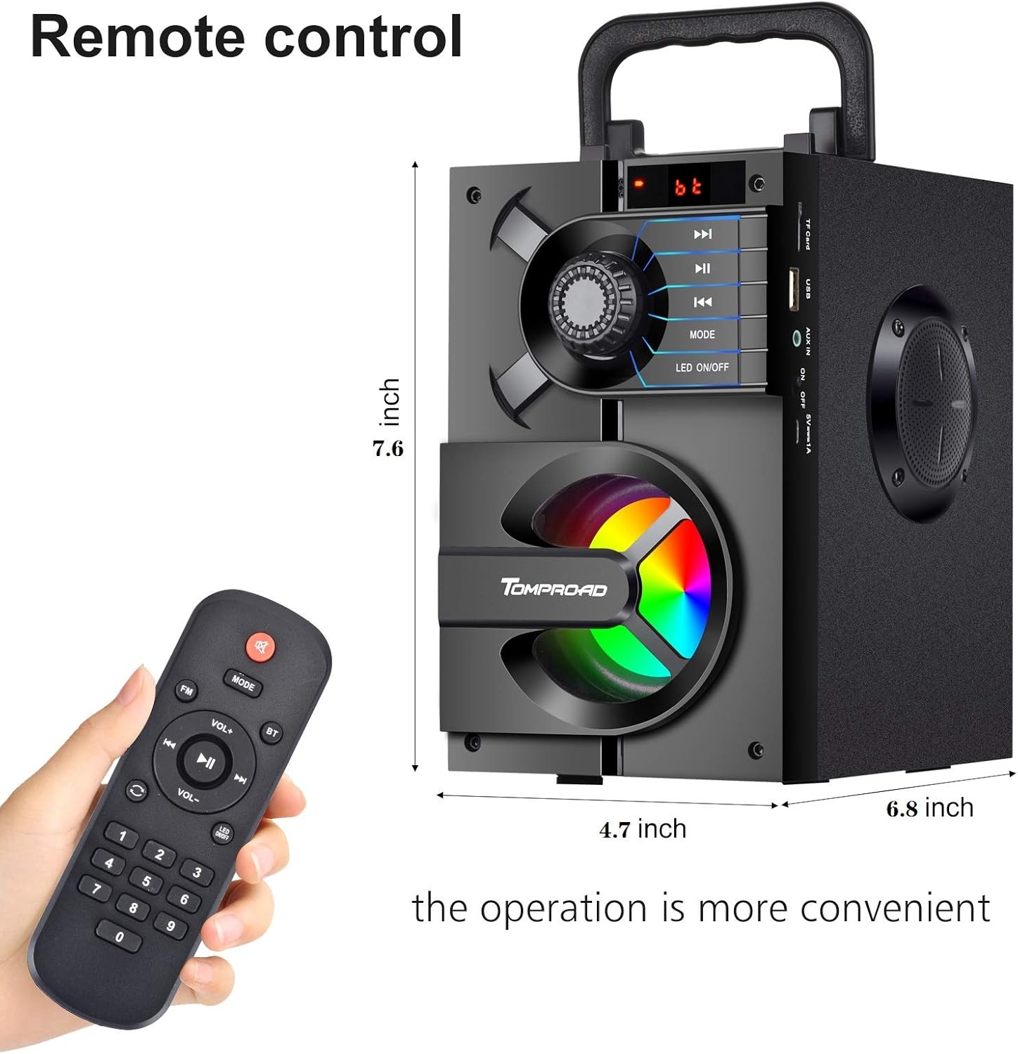 Detalle 2 de Portable Bluetooth Speaker with Subwoofer and LED Lights