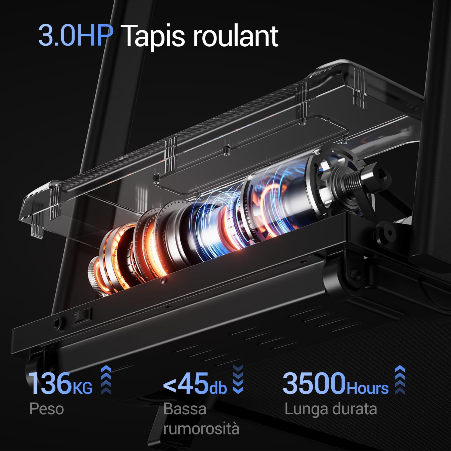 Detalle de UMAY Tapis Roulant Salvaspazio con Inclinazione 15% — Motore 3.0 HP, 97x40 cm, Display LED