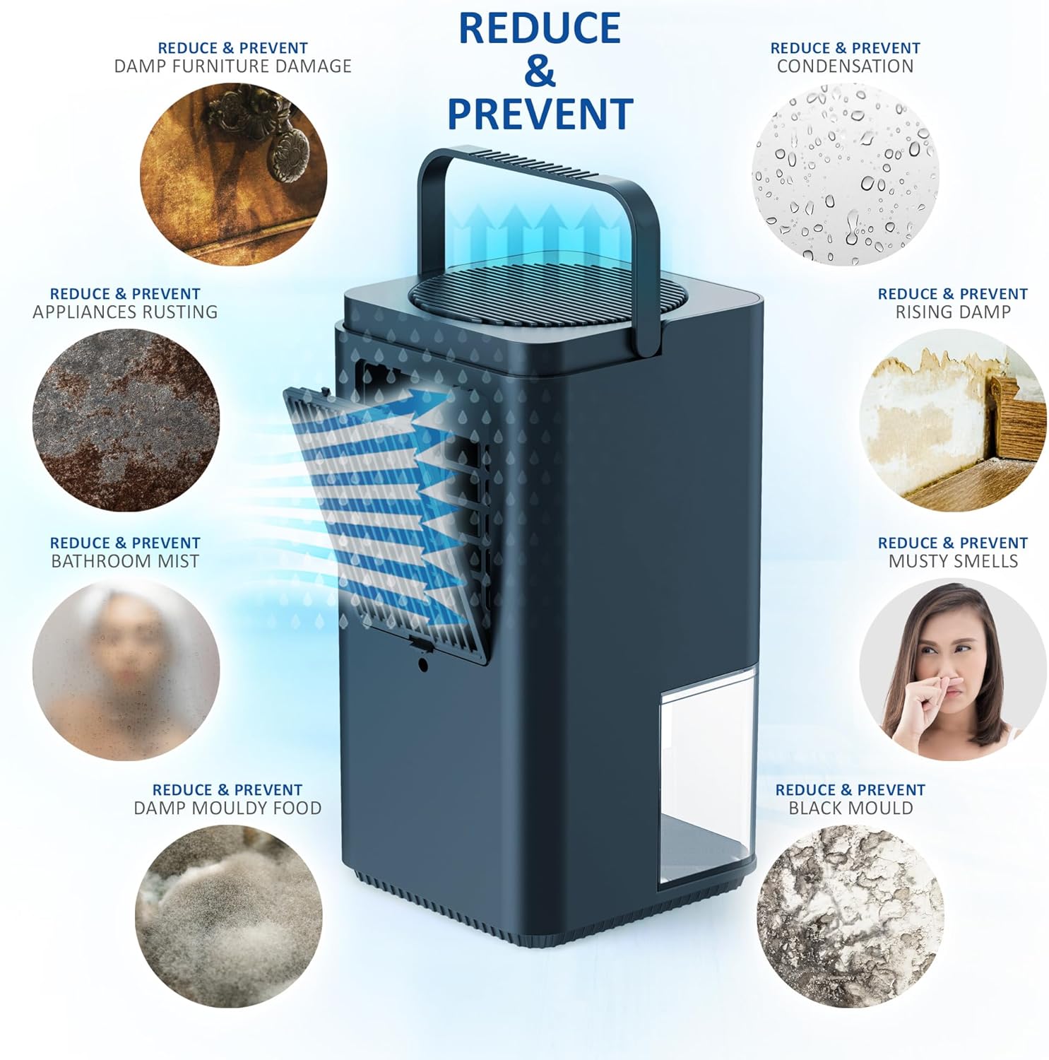 Thumbnail 2 de NETTA Mini Dehumidifier (1400ml) for Home Damp – 24hr Timer, Auto Shut Off, Ultra Quiet – Black