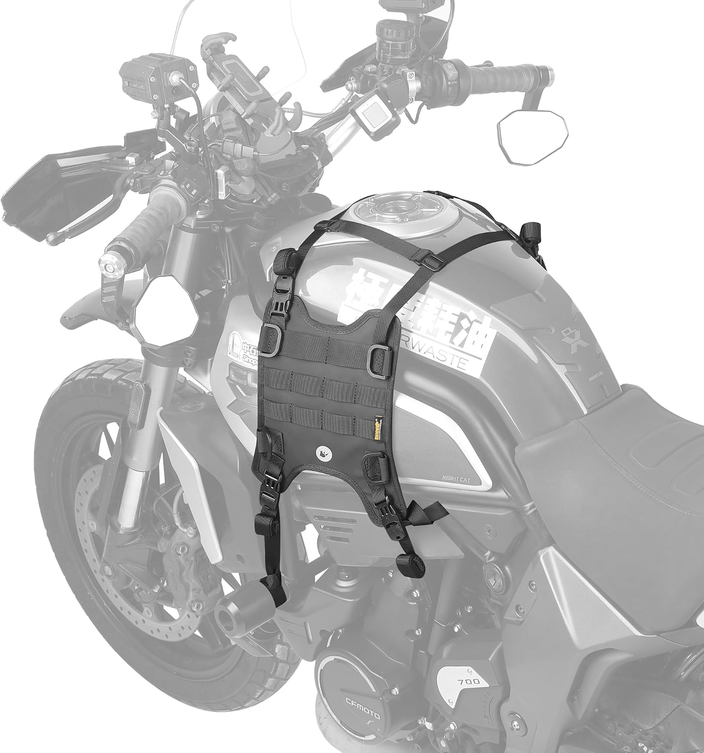 Rhinowalk universal motorcycle tank side bag mounting base (tank pad, quick-release straps, MOLLE, waterproof)