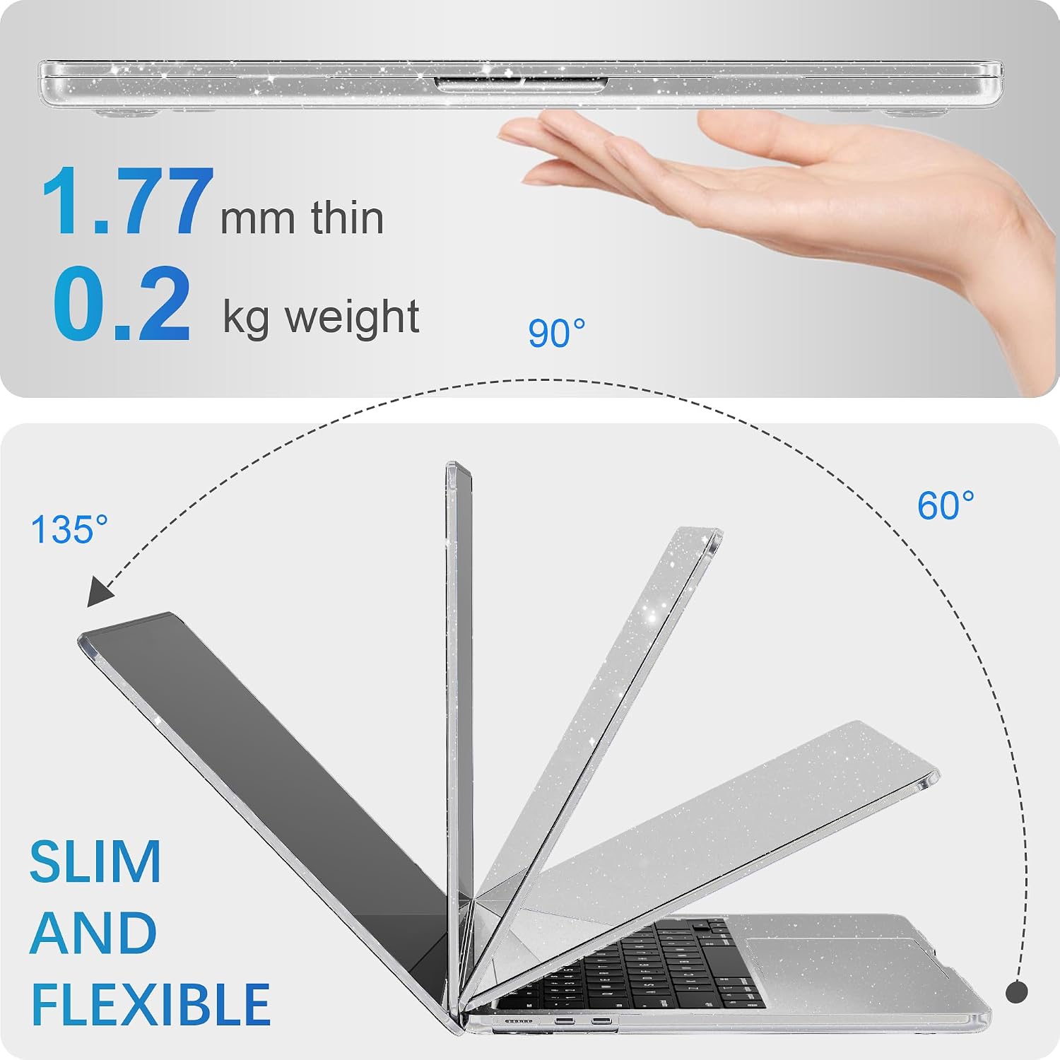 Thumbnail 4 de GPXIIZ Klare Glitter-Hülle für MacBook Air 15 Zoll (2023–2026) – Ultradünn, schlagfest, passgenau
