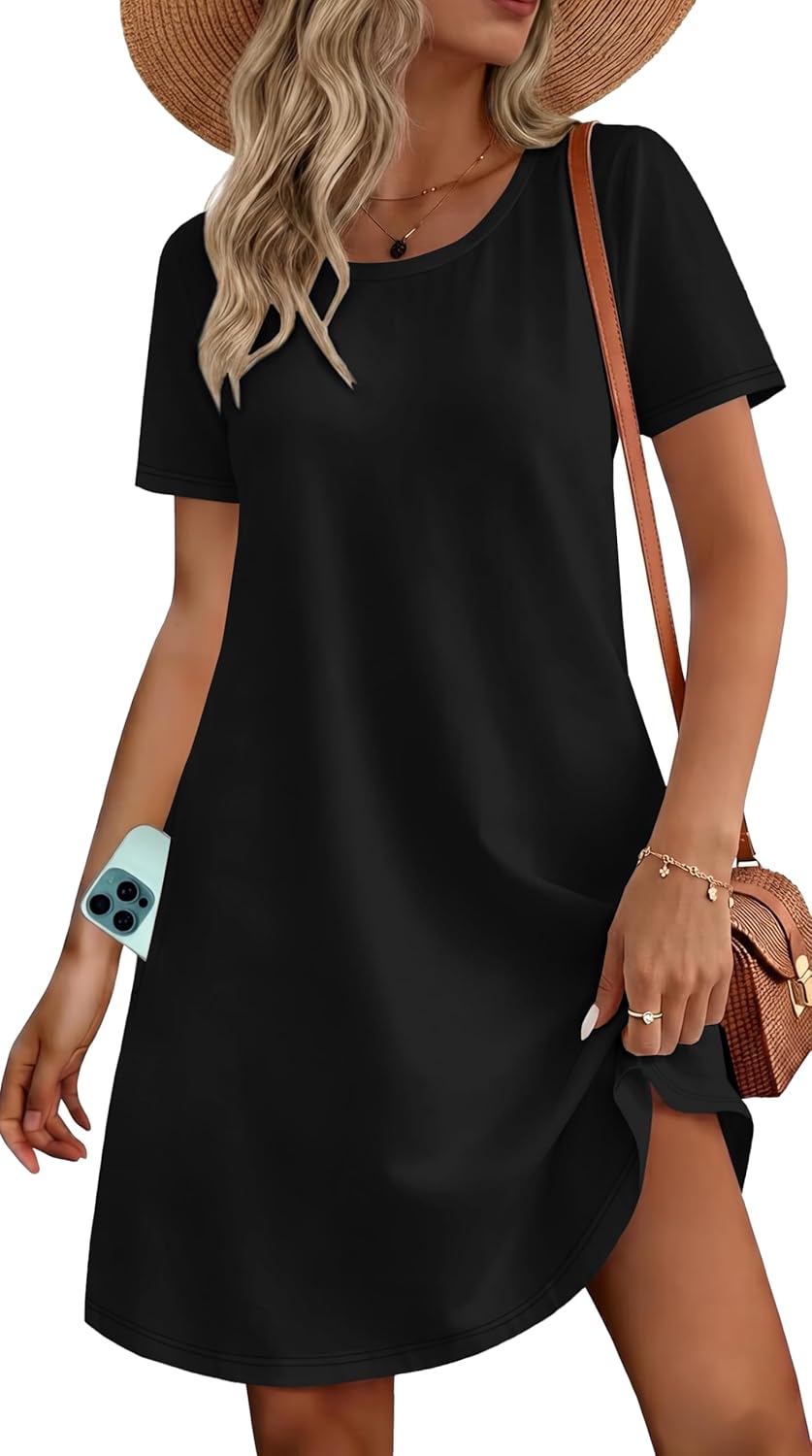 Detalle de Womens Summer Dresses Beach Casual Loose Tshirt Floral Short Sleeve Flowy Pockets Sundresses 2026