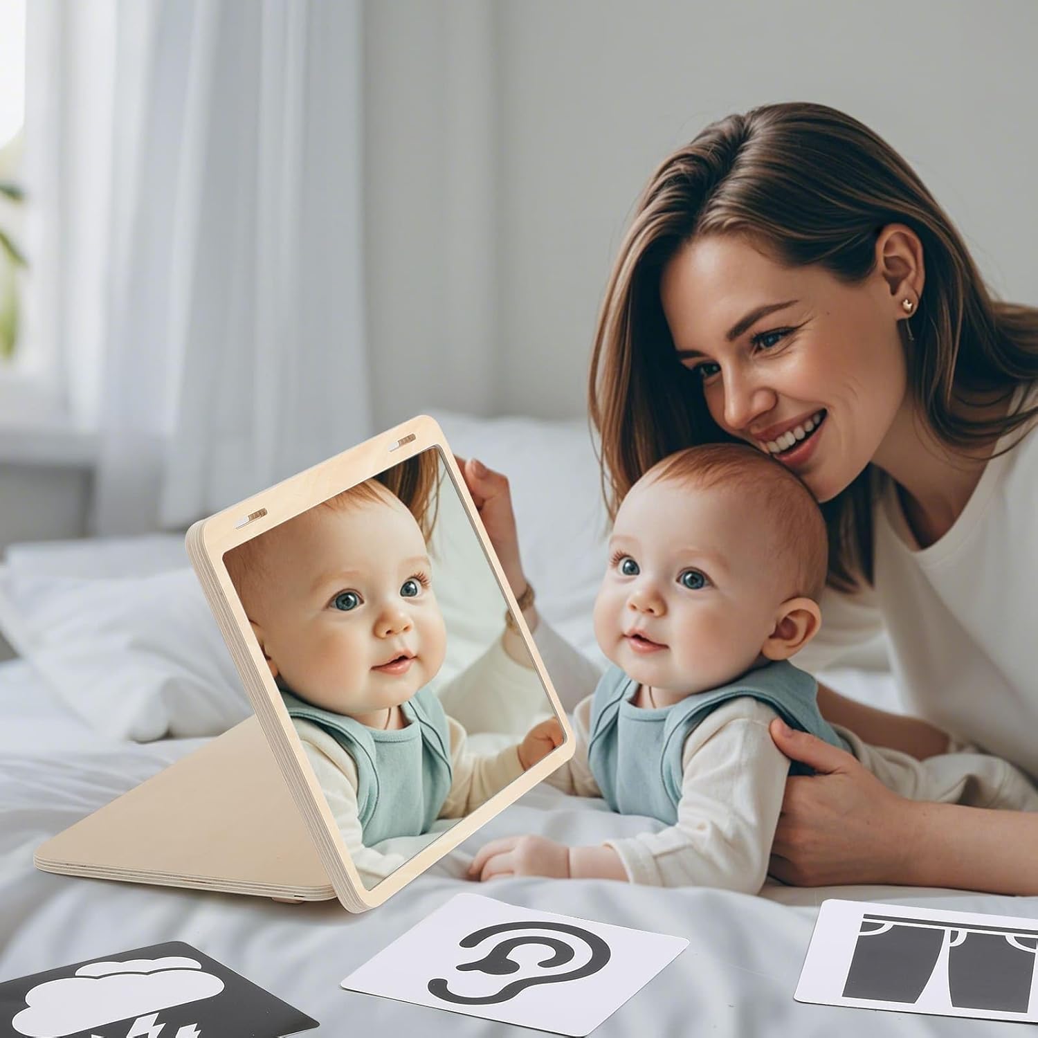 Thumbnail 6 de IEATFO Tummy Time Play Set: Adjustable Mirror, Double-Sided Cards & Montessori-Style Stand