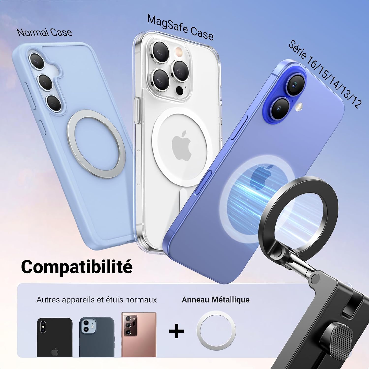 Detalle 2 de UGREEN Support Téléphone Avion Magnétique pliable – rotation 360°, MagSafe & support de voyage