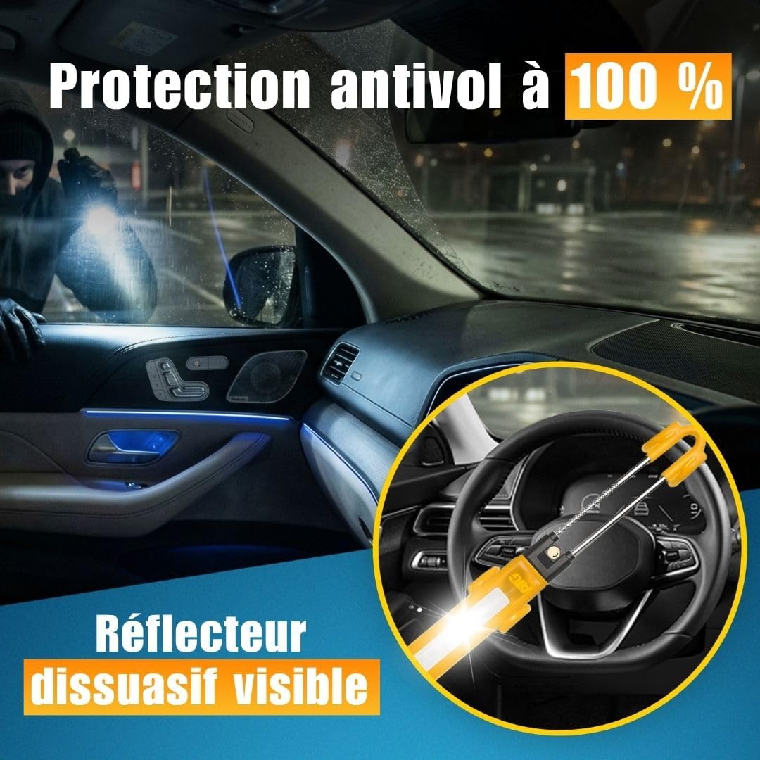 Detalle 2 de ATG Bloque Volant Voiture – Antivol volant en acier trempé, protection anti-perçage et cylindre haute sécurité