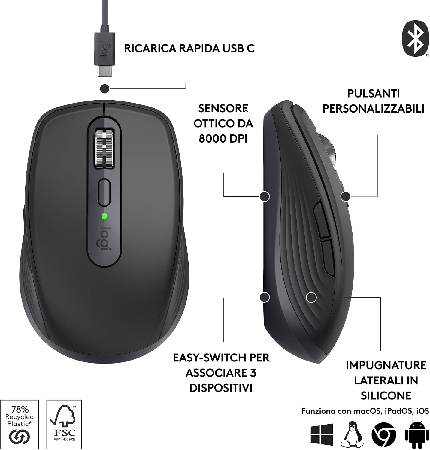 Thumbnail 6 de Logitech MX Anywhere 3S: Mouse Wireless Compatto, 8K DPI e Clic Silenziosi
