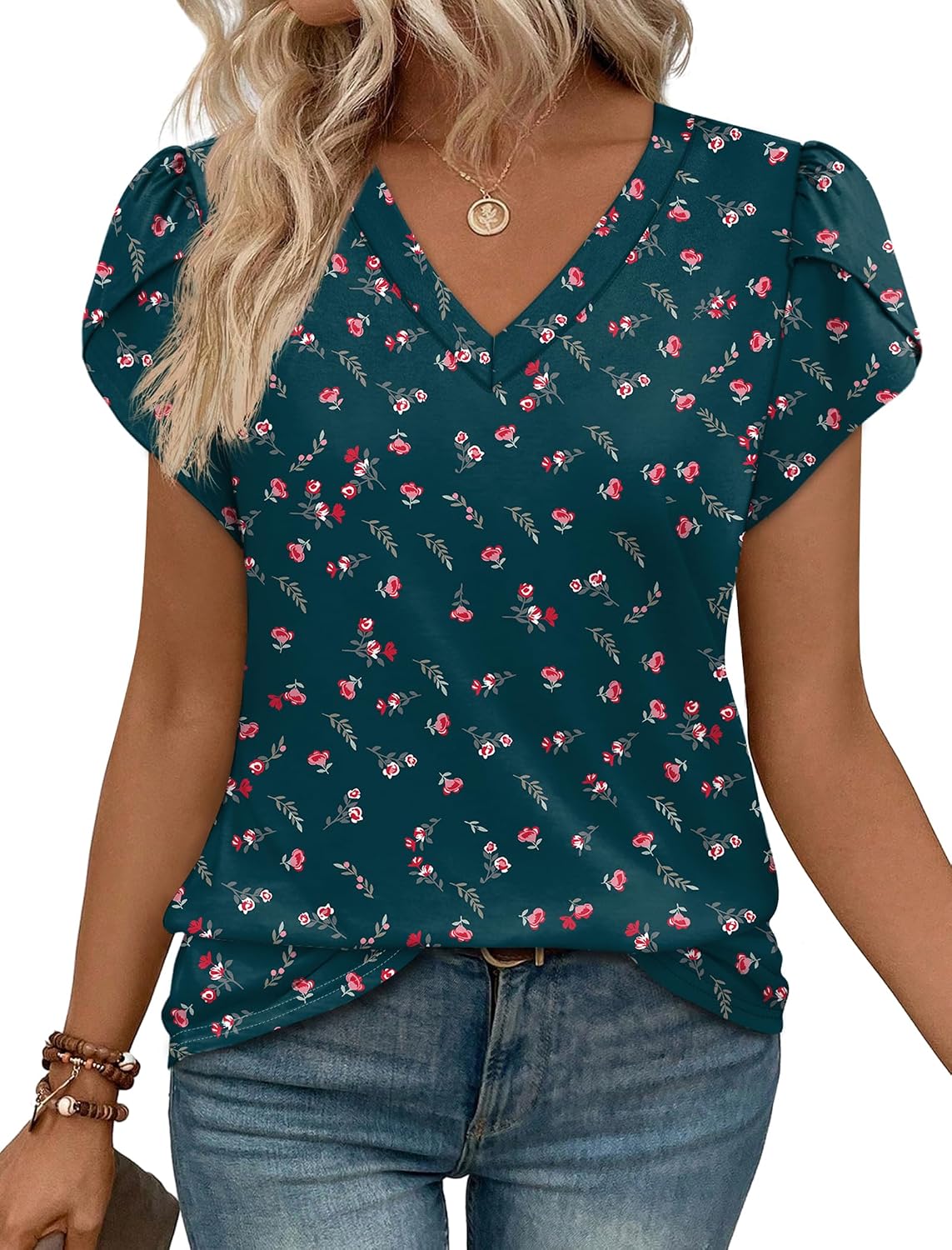 Thumbnail 2 de WIHOLL Women's Petal Sleeve Dressy Casual V-Neck Top