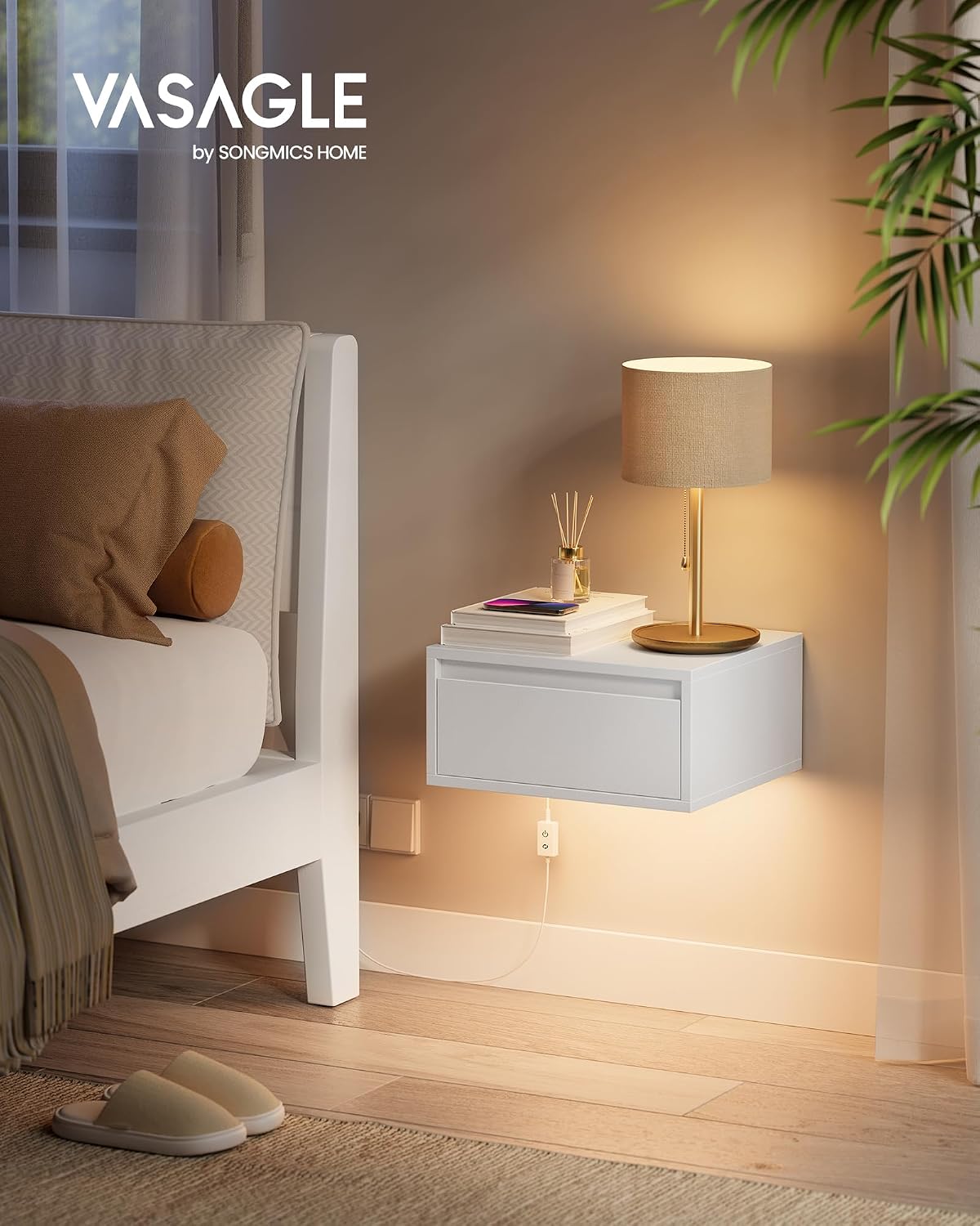 Detalle 2 de VASAGLE KAILYN Collezione Comodino Pensile Sospeso con Luce Regolabile LET654W01