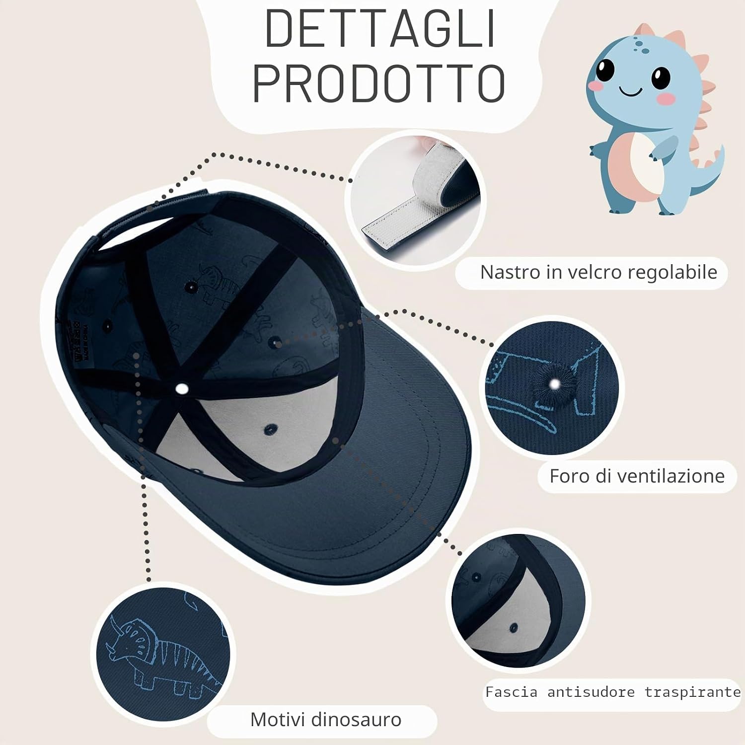 Thumbnail 1 de TOMEEK Cappellino Neonato Estivo Baseball con Visiera – Dinosauro, Cotone, Regolabile