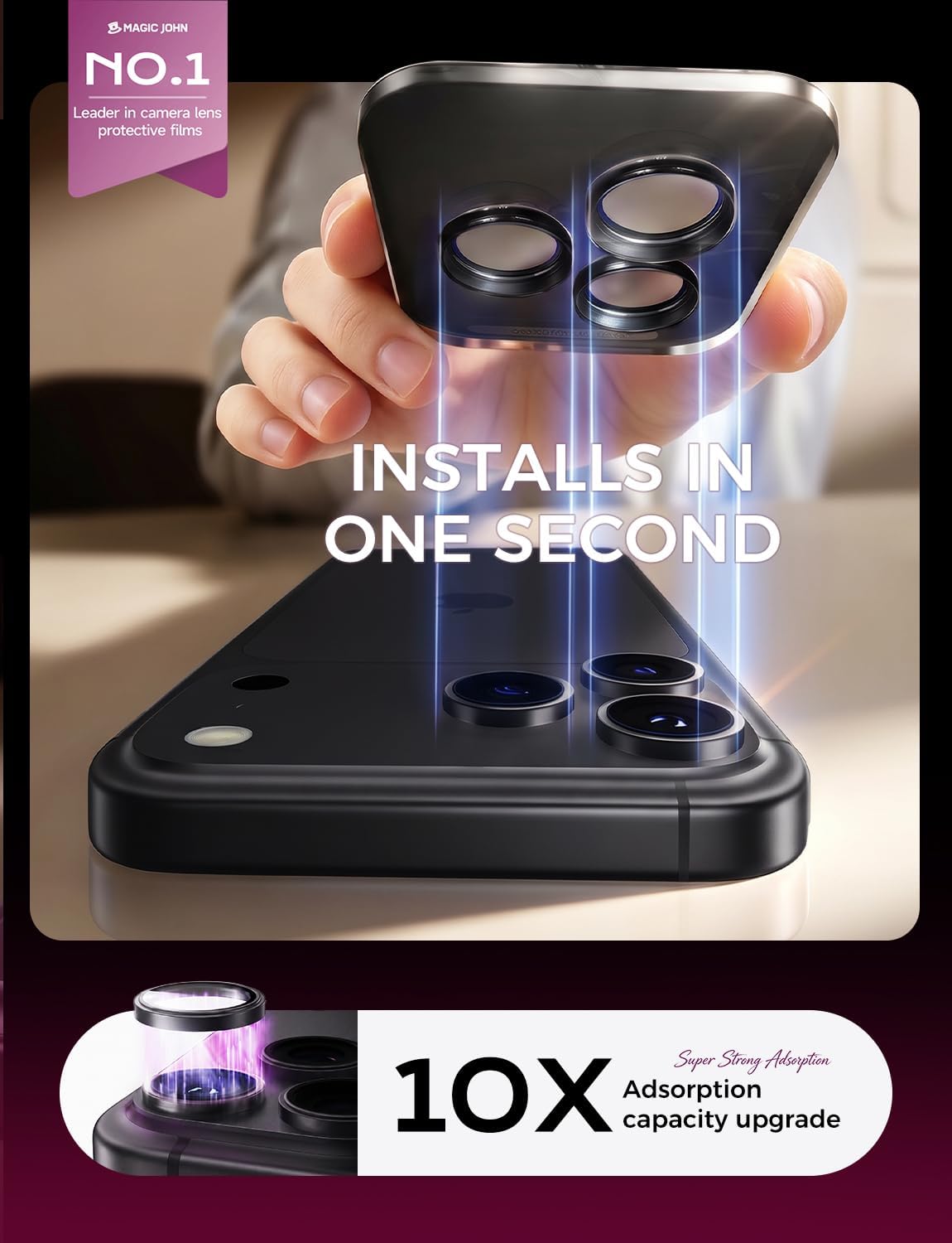 Detalle de MAGIC JOHN iPhone 18 Pro Max/18 Pro Camera Lens Protector, 2-Pack, Black