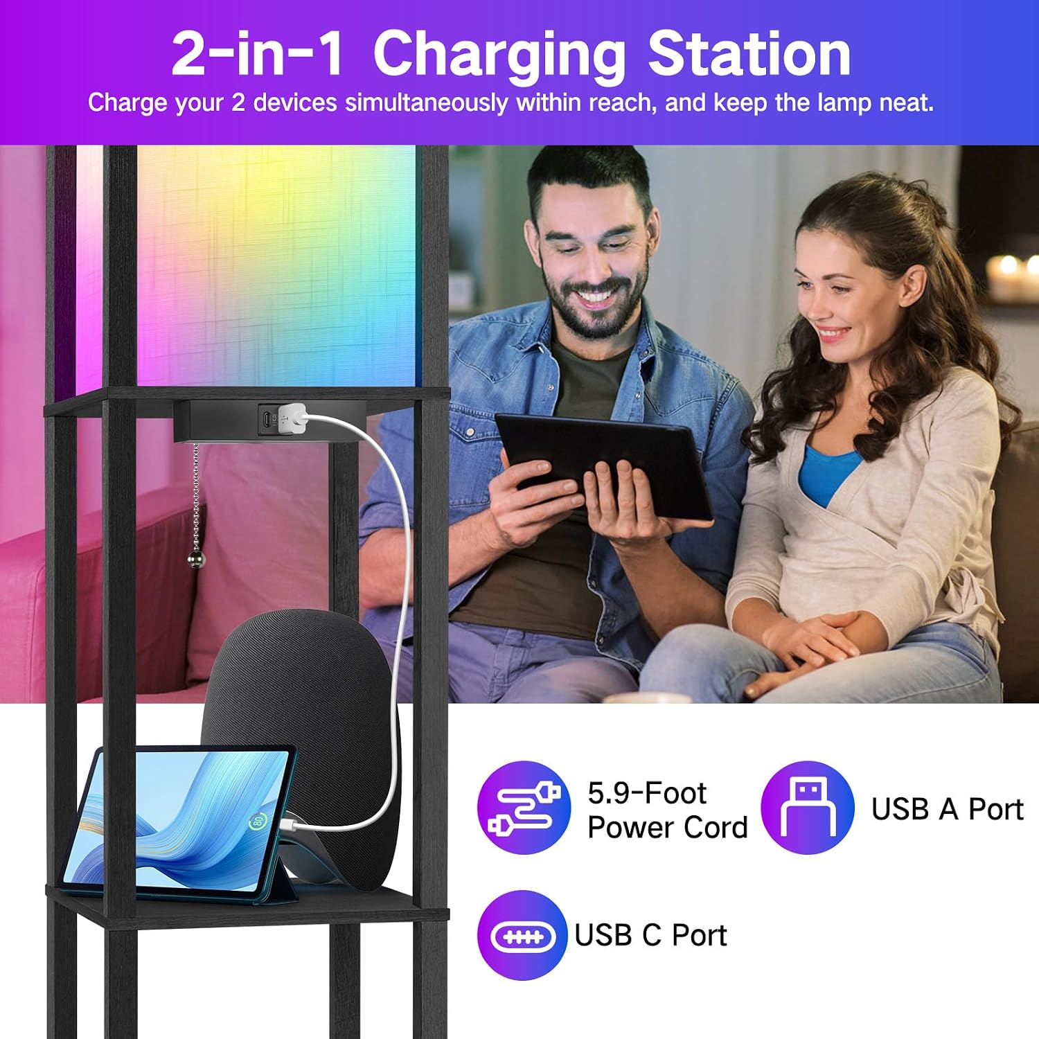 Thumbnail 2 de OUTON RGB Floor Lamp with Shelves: A tall, tech-smart lighting plus storage solution