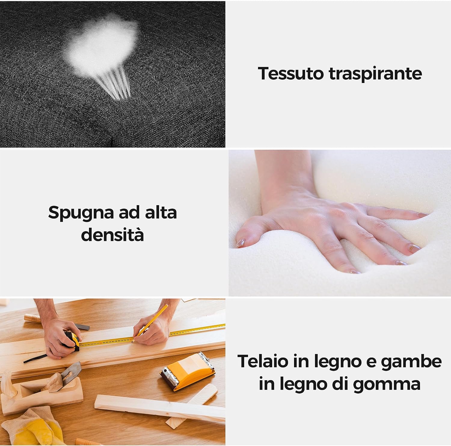 Thumbnail 4 de Yaheetech Set 4 Sedie Imbottite per Sala da Pranzo in Tessuto Nero con Piedi in Legno Massello