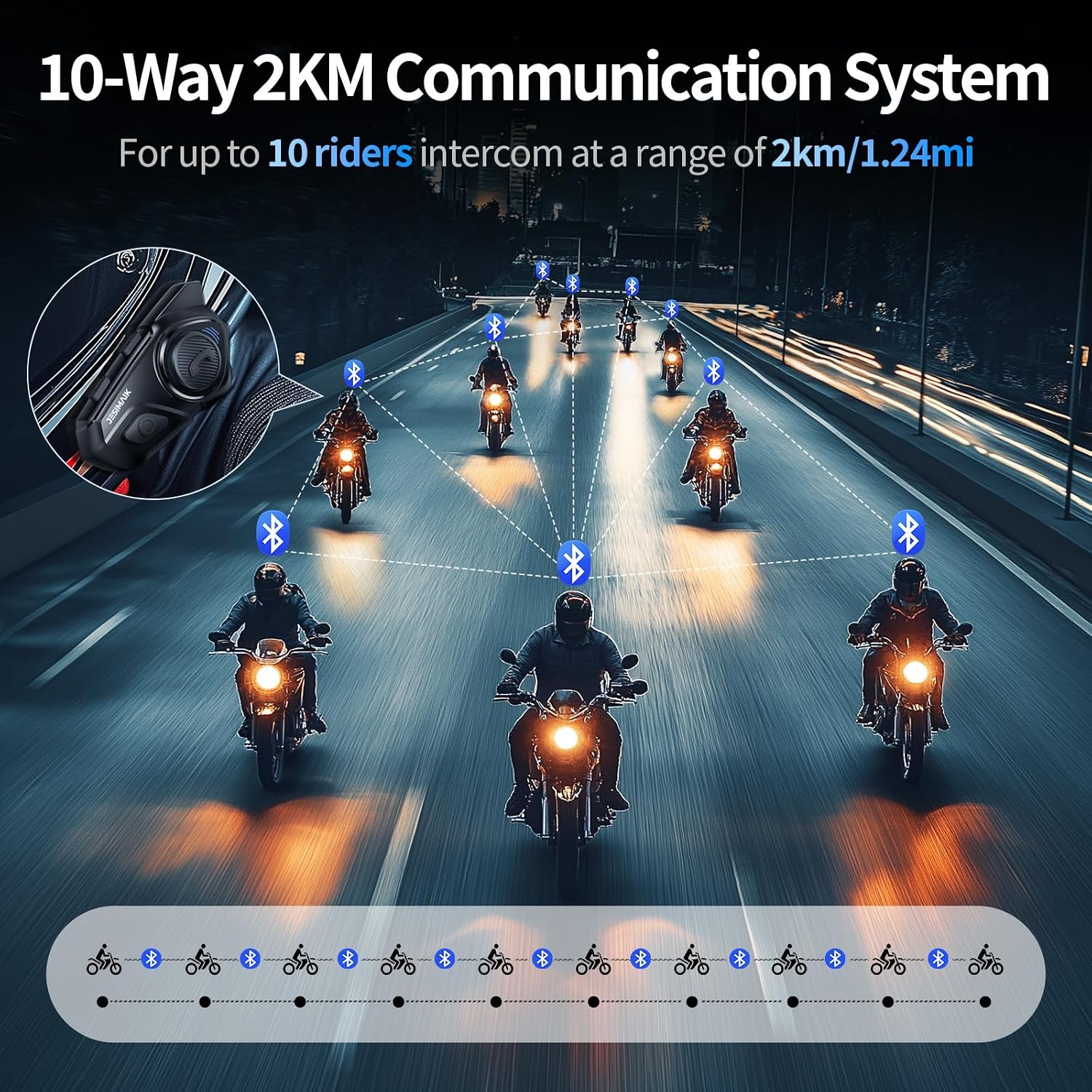 Detalle 2 de JESIMAIK R16 Pro Motorcycle Bluetooth Helmet 2KM