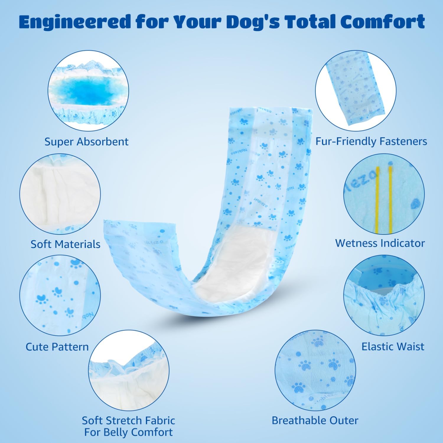 Thumbnail 1 de Nobleza 20 pannolini usa e getta per cani maschi taglia M (34–50 cm) anti-perdite 360° con gel e chiusure regolabili