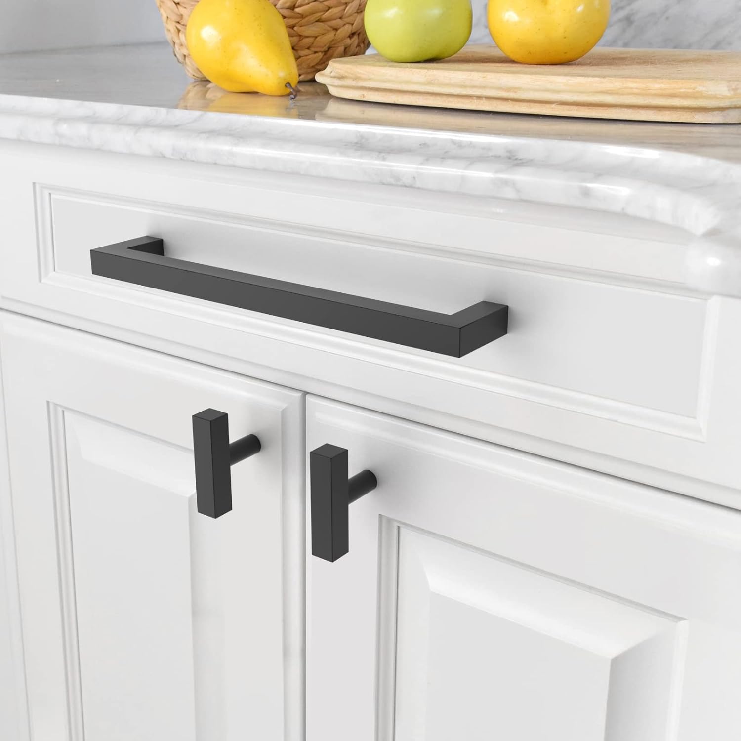 Detalle de Amerdeco 10er-Set Möbelgriffe Schwarz aus Edelstahl (256 mm Bohrlochabstand) für Schrank, Schublade & Tür