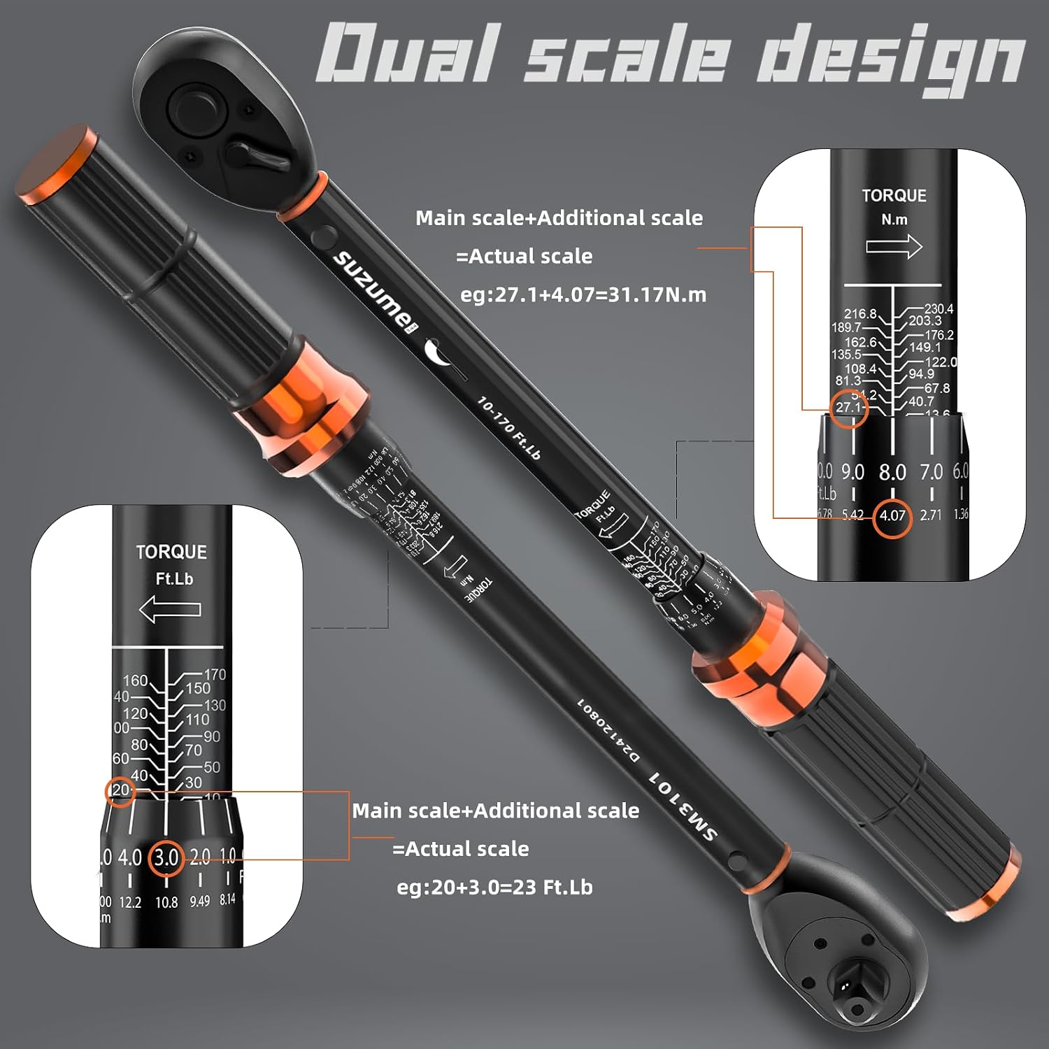 Thumbnail 6 de SUZUME SM3106 Torque Wrench Set, 3 Drive Sizes, ±3% Accuracy, Dual-Scale