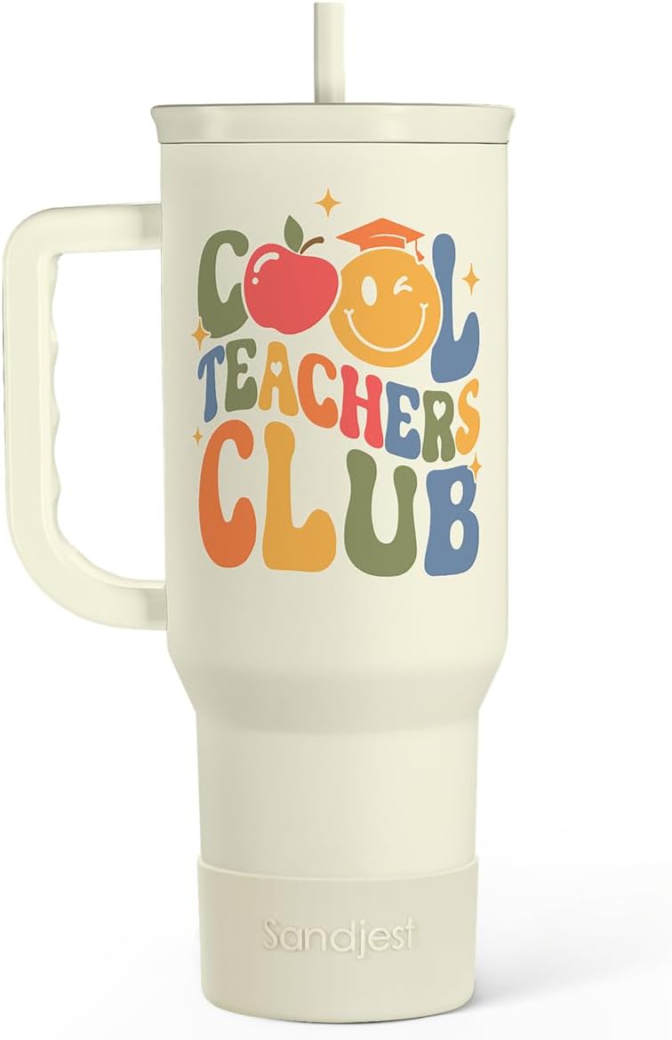 Detalle de Cool Teacher Club Tumbler 40oz Stainless Steel Insulated Coffee Travel Cup with Handle