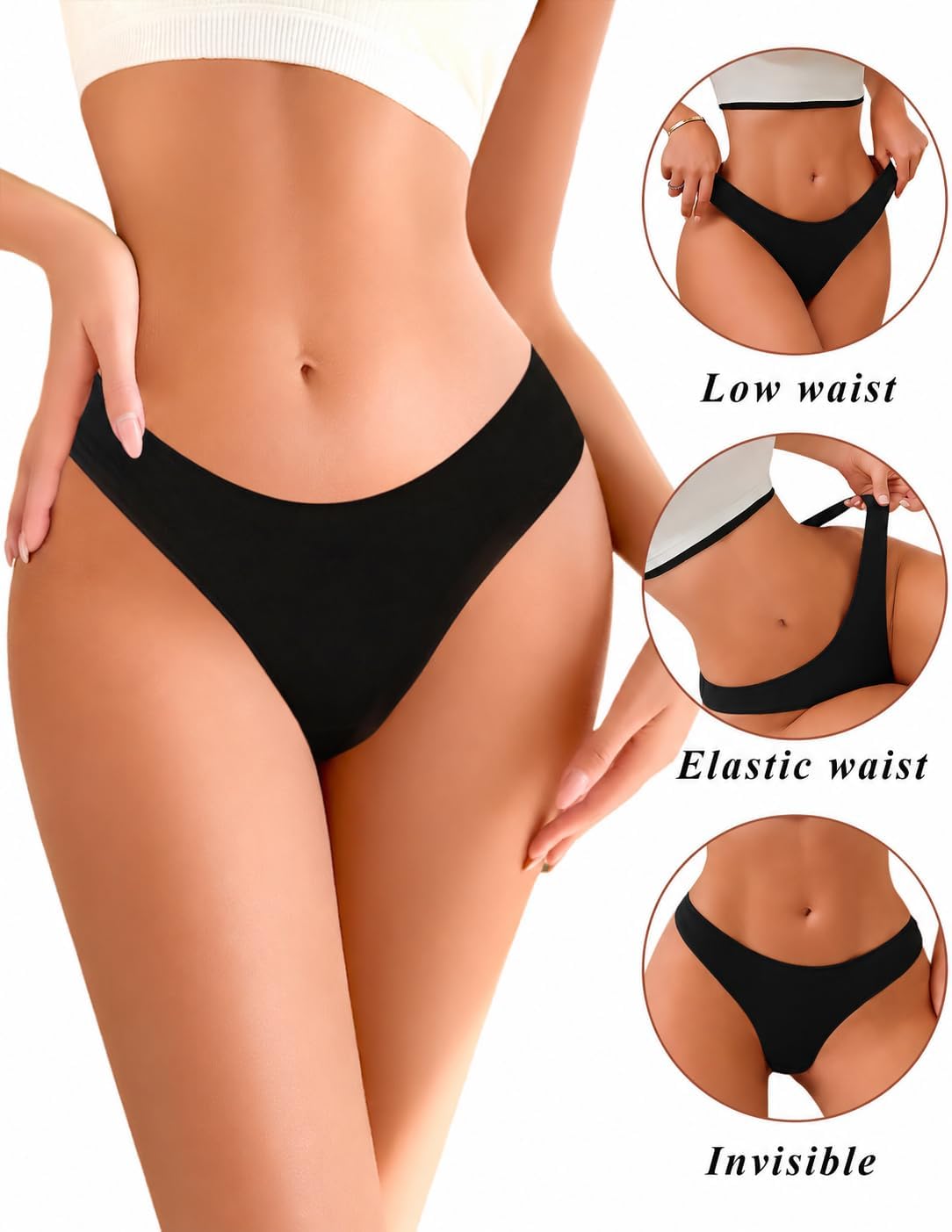 Detalle de READY TO LOVE Women's Low-Rise Cotton Thongs, 95% Cotton, Breathable