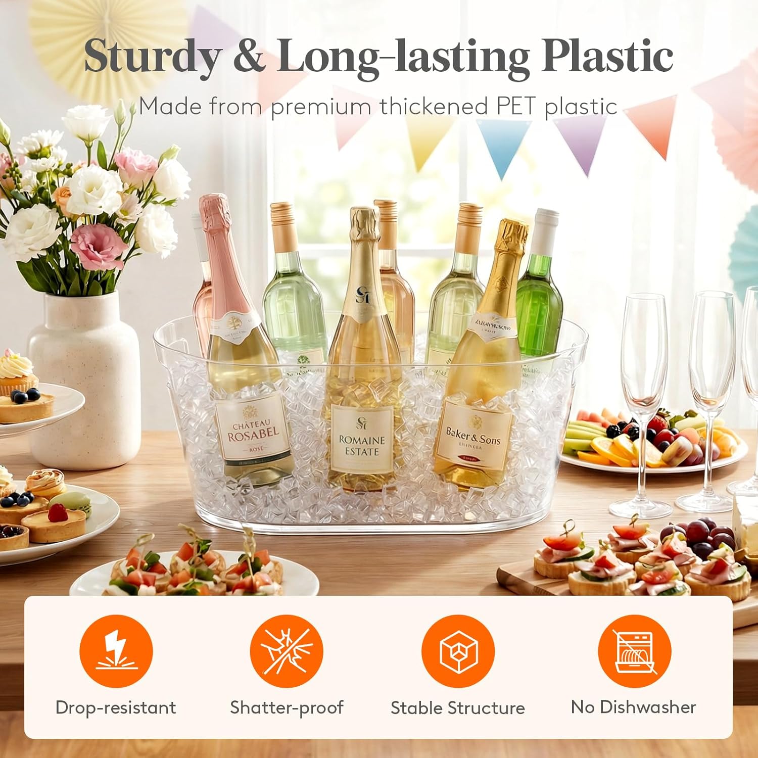 Detalle de Lifewit 13L Ice Bucket for Parties (2-Pack) – Large Clear Plastic Drink Cooler