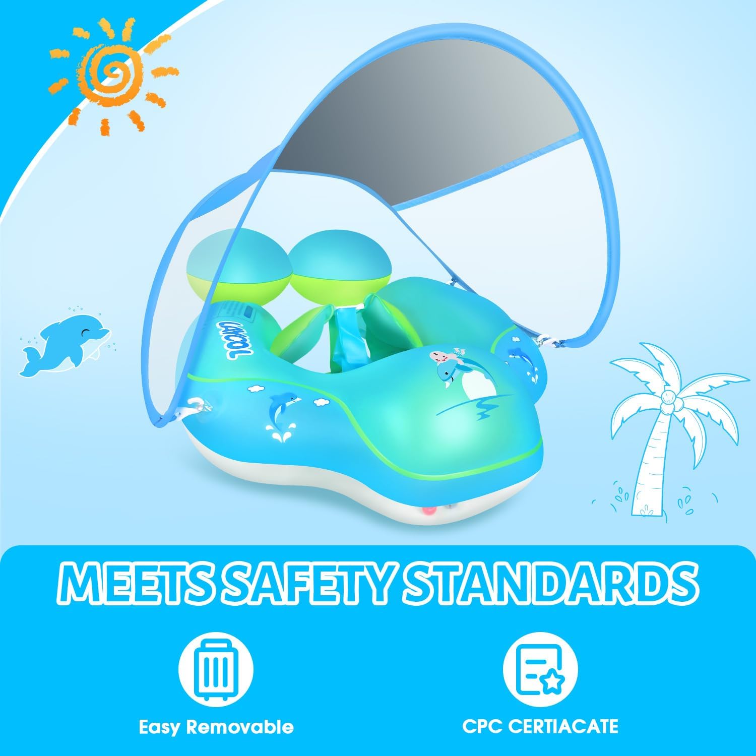 Detalle de Upgraded No Flip Over Baby Pool Float with Sun Canopy (Blue, 6-36 Months, UPF50+)