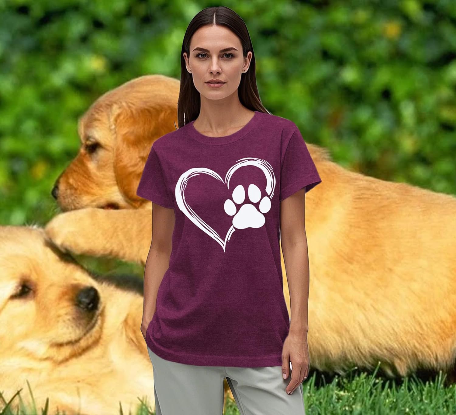 Detalle de Qskall Women’s Mama T Shirts – Treat Dealer Dog Paw Print Tee