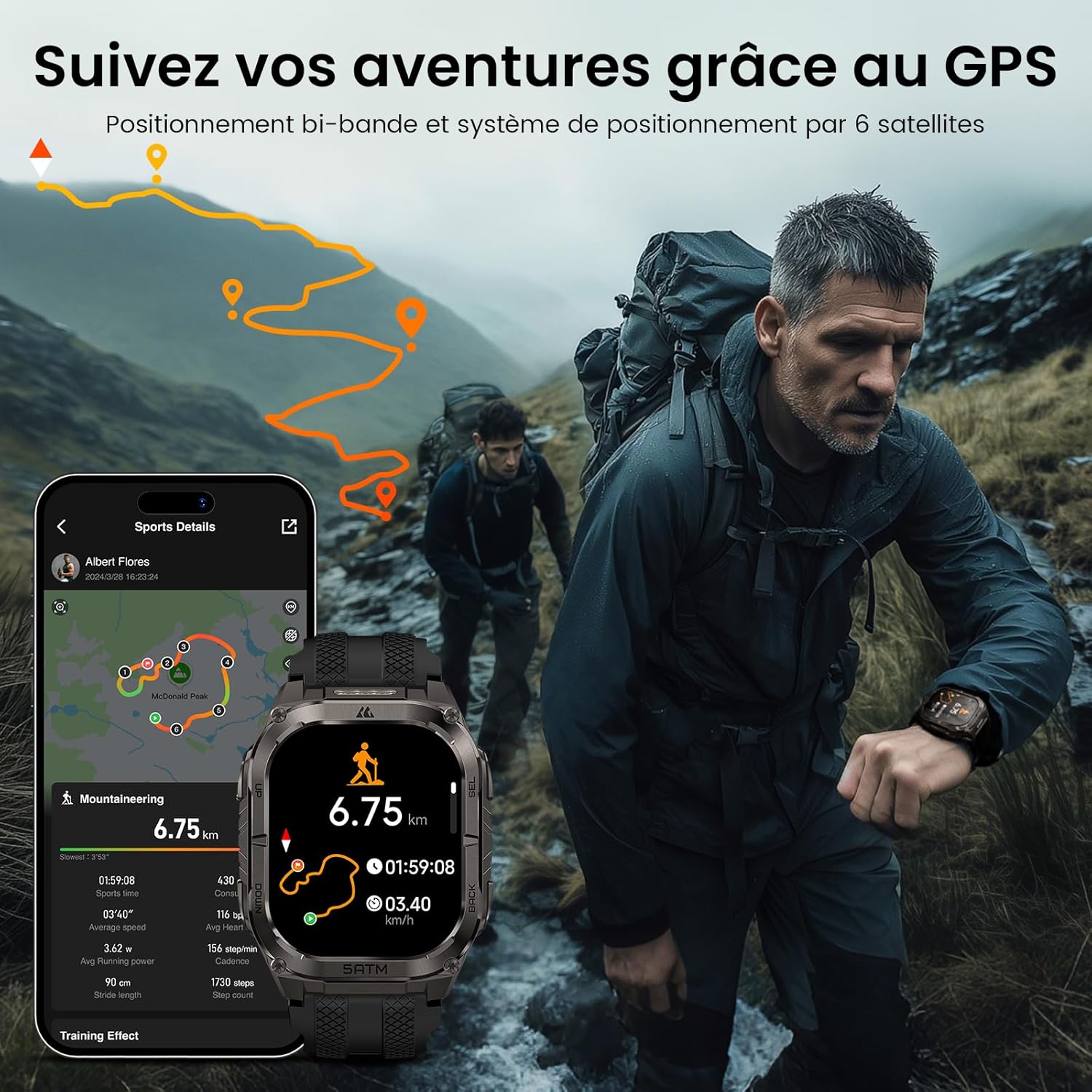 Thumbnail 2 de KOSPET Tank M4C: Montre connectée robuste avec GPS, lampe LED et Talkie-Walkie