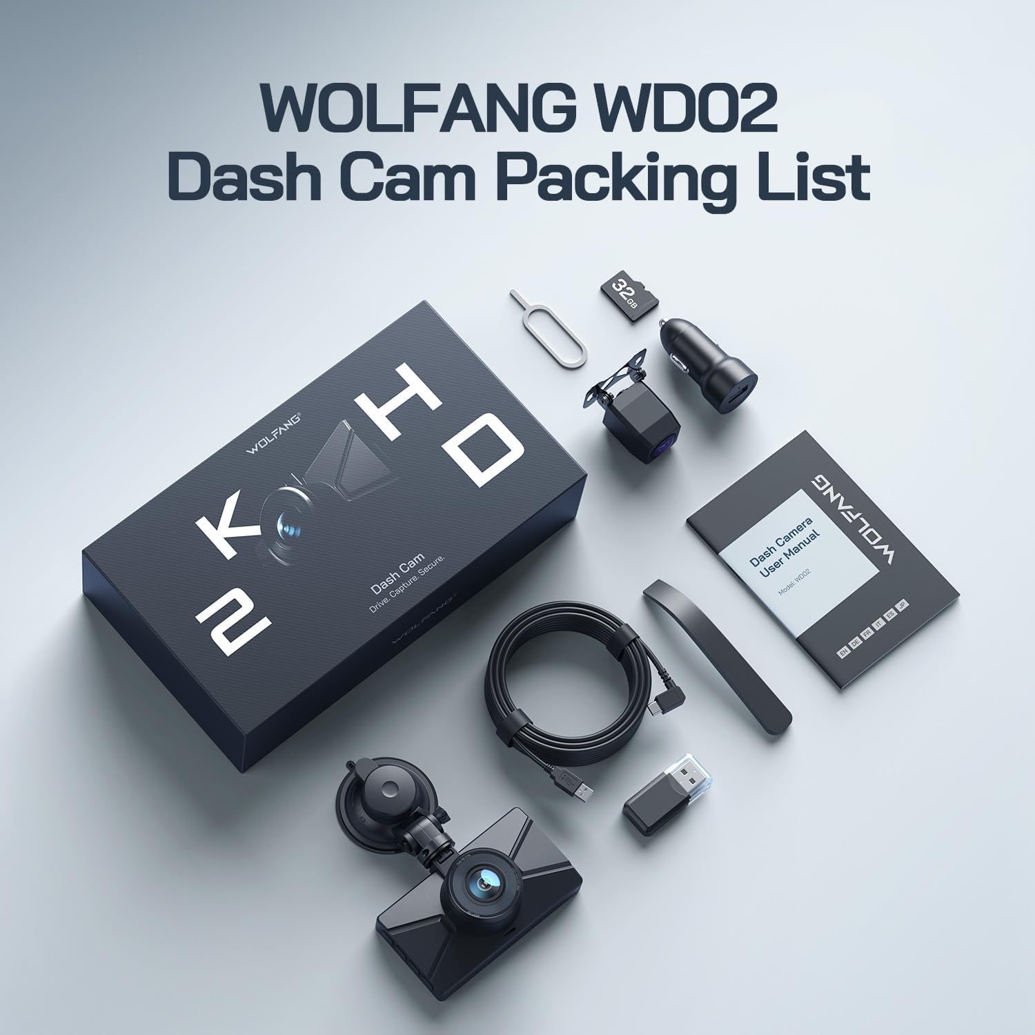 Thumbnail 6 de WOLFANG Dash Cam Front and Rear 2.5K (1440P) with 3.0" LCD, Loop Recording & 24H Parking Guard