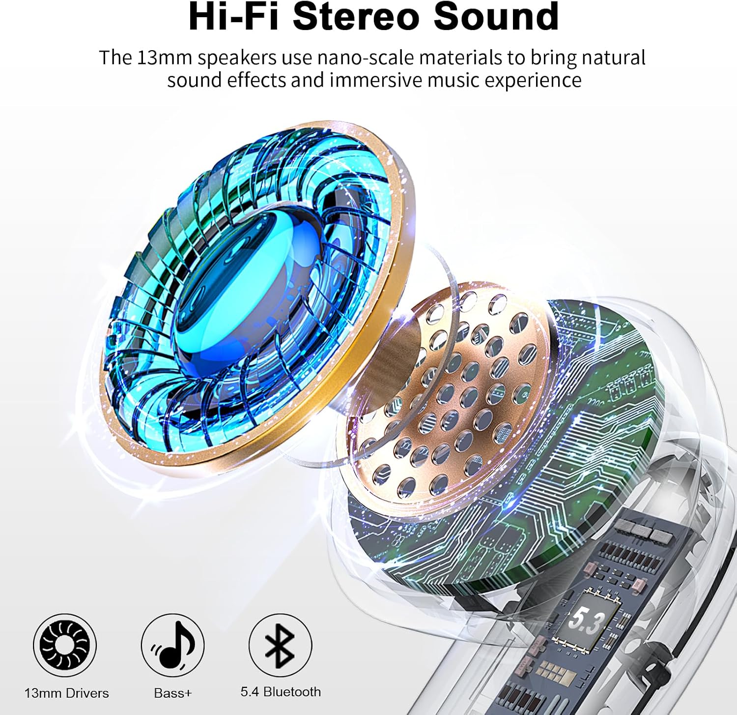 Detalle 2 de HOIFA Bluetooth Kopfhörer: Kabellos, 5.4, ENC, IPX7, 50 Std. Akku