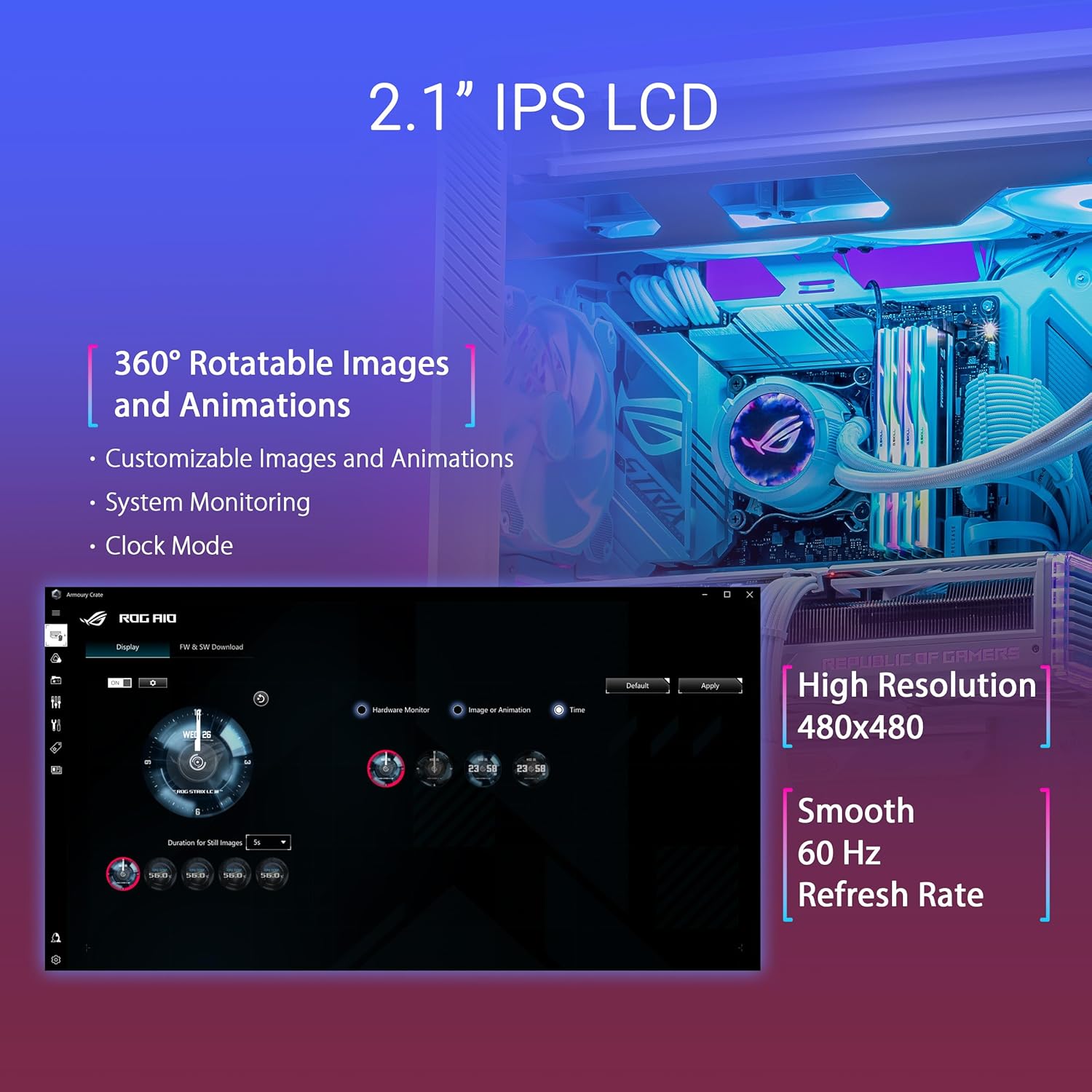 Thumbnail 1 de ASUS ROG Strix LC III ARGB LCD White All-in-One Flüssig-CPU-Wasserkühlung mit 2,1-Zoll IPS-LCD