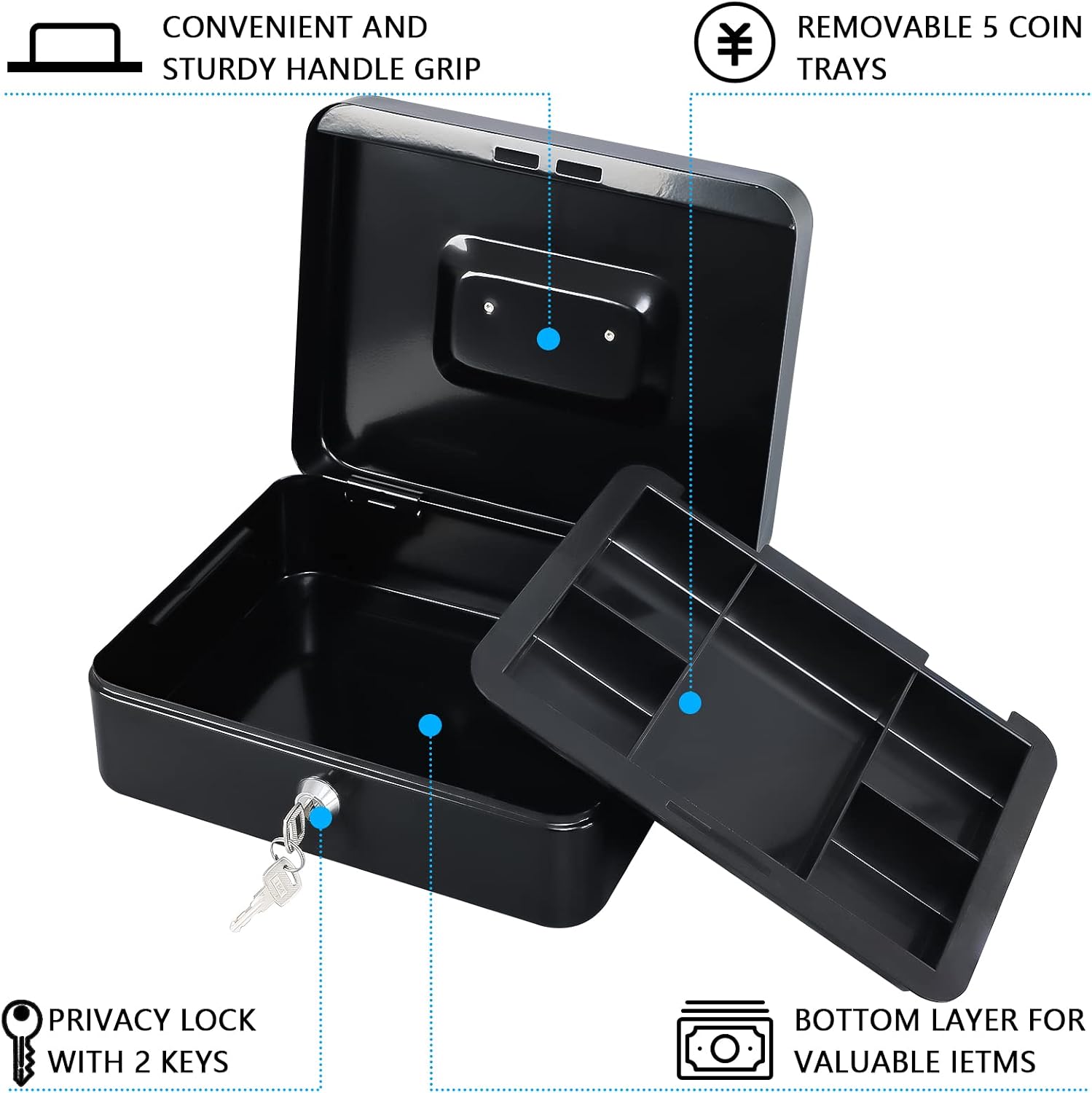 Detalle de KYODOLED GT-CBK-L-BLACK Cash Box with Removable Tray and Key Lock