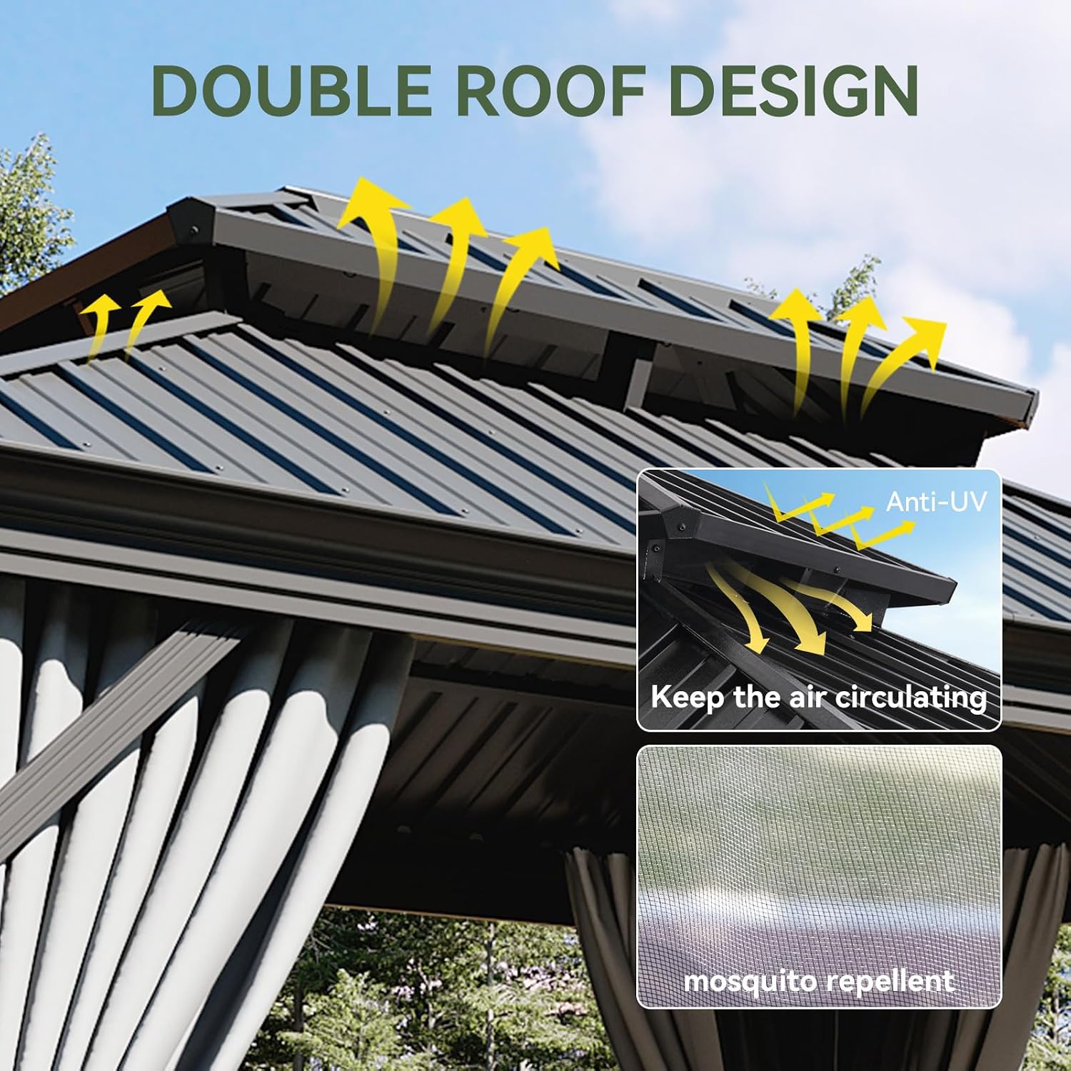 Thumbnail 2 de Aoxun G30077 12 x 16 ft Hardtop Gazebo with Steel Roof and Drainage