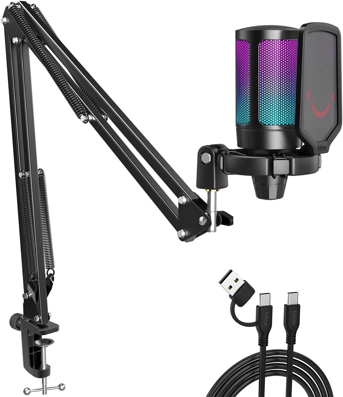 Detalle de FIFINE A6T USB Gaming Condenser Microphone Kit with RGB and Boom Arm