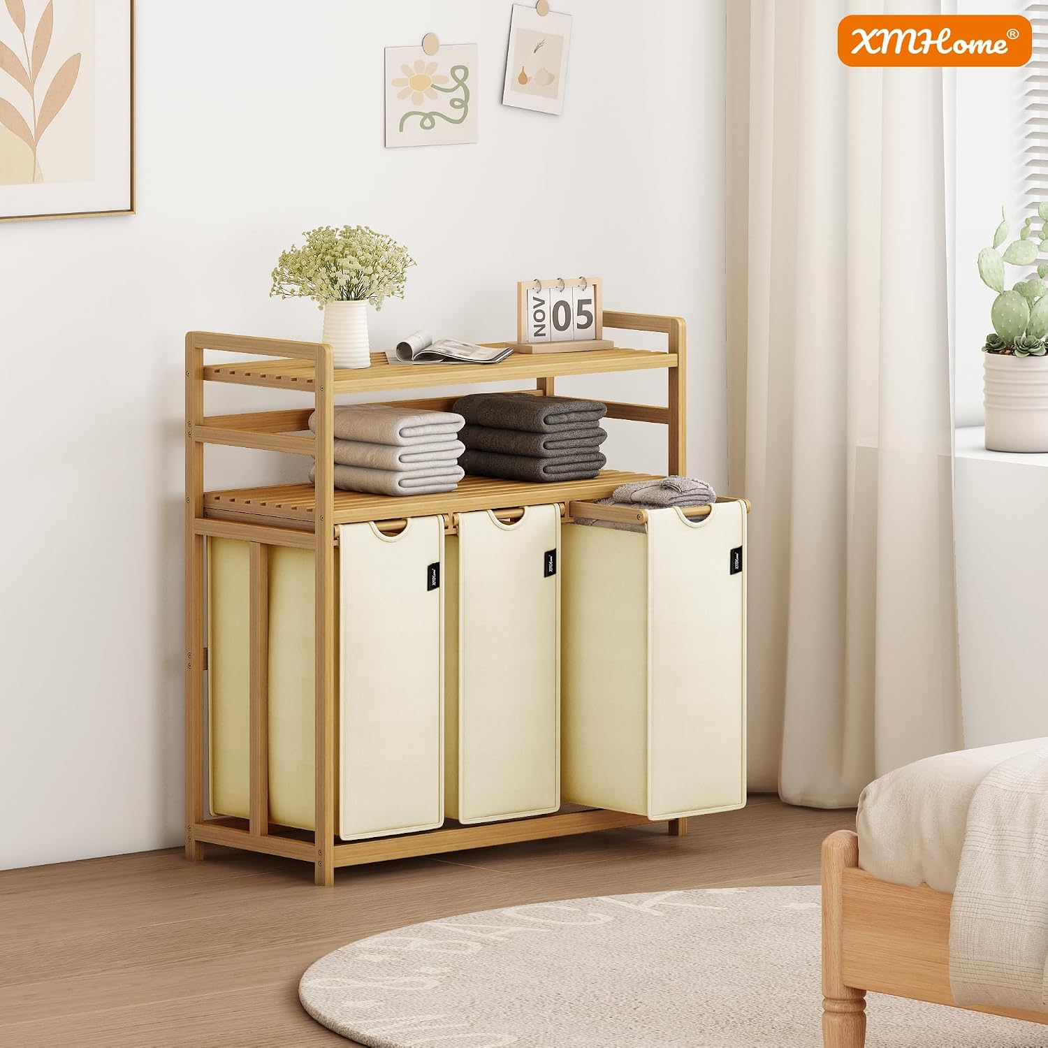Thumbnail 5 de XMHome Wäschesammler 3 Fächer 149 L Beige