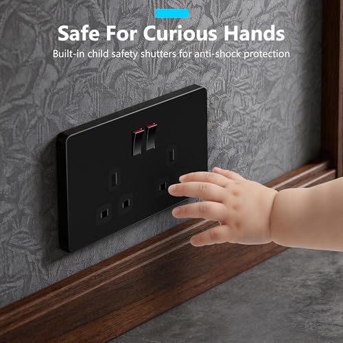 Detalle de LIDER 2-Gang Switched 13A Socket with Screwless Plate Cover (Black)